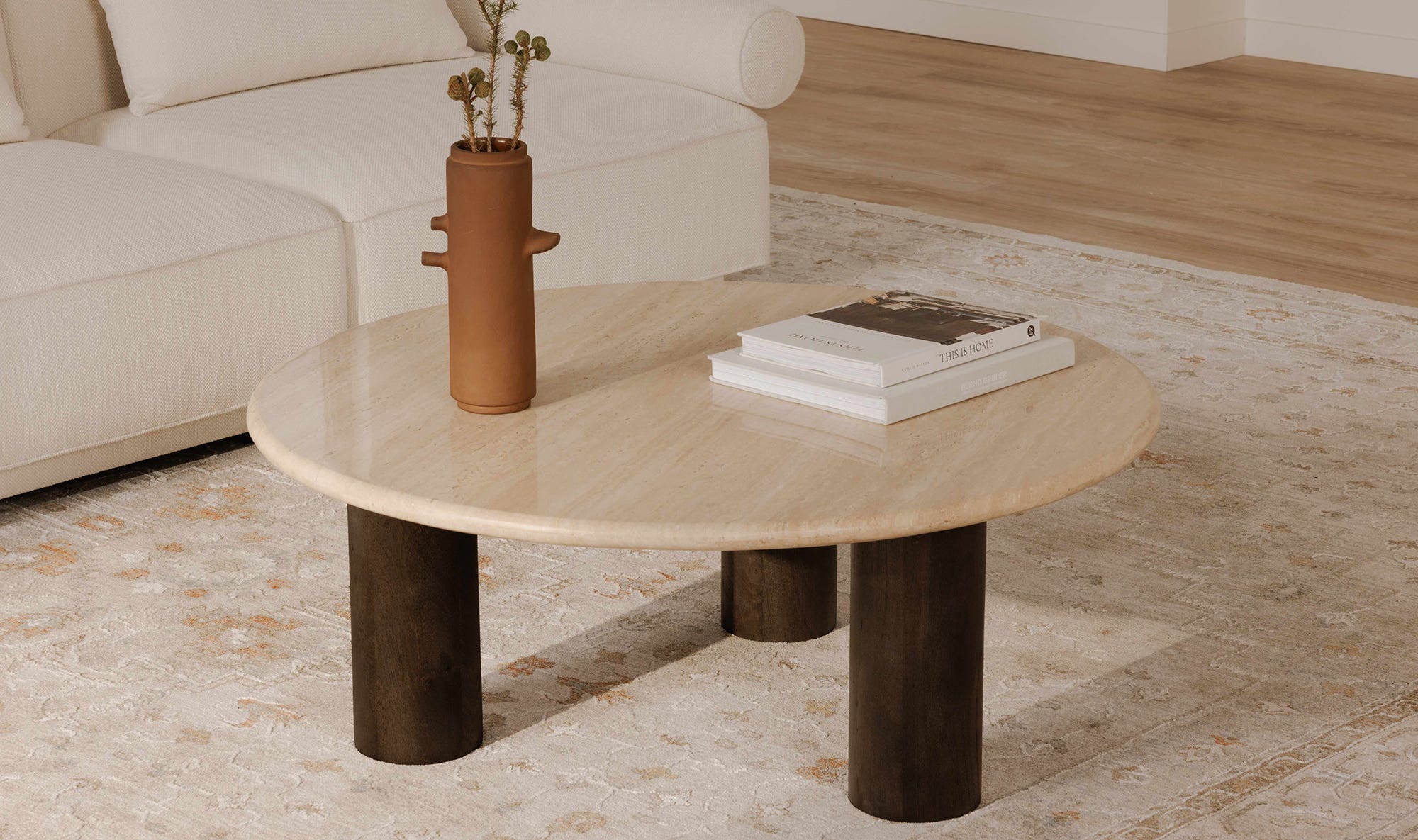 42" Beige Travertine Coffee Table