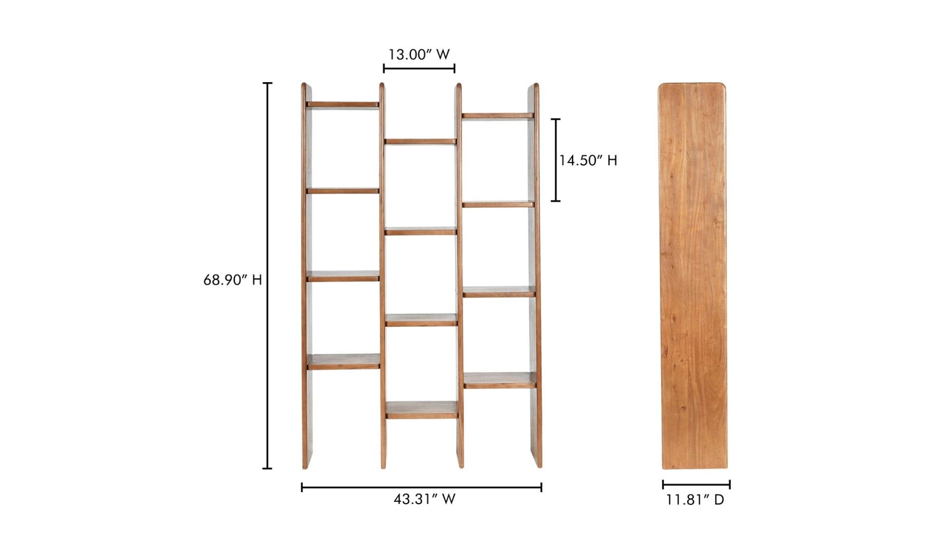 43.31" Brown Acacia Bookcase