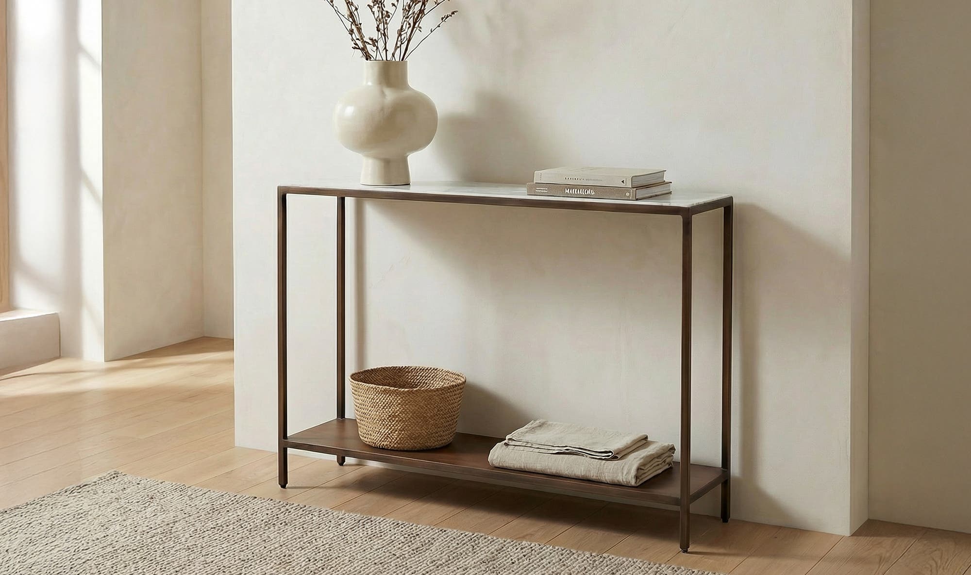 42" Antique Copper Marble Console Table