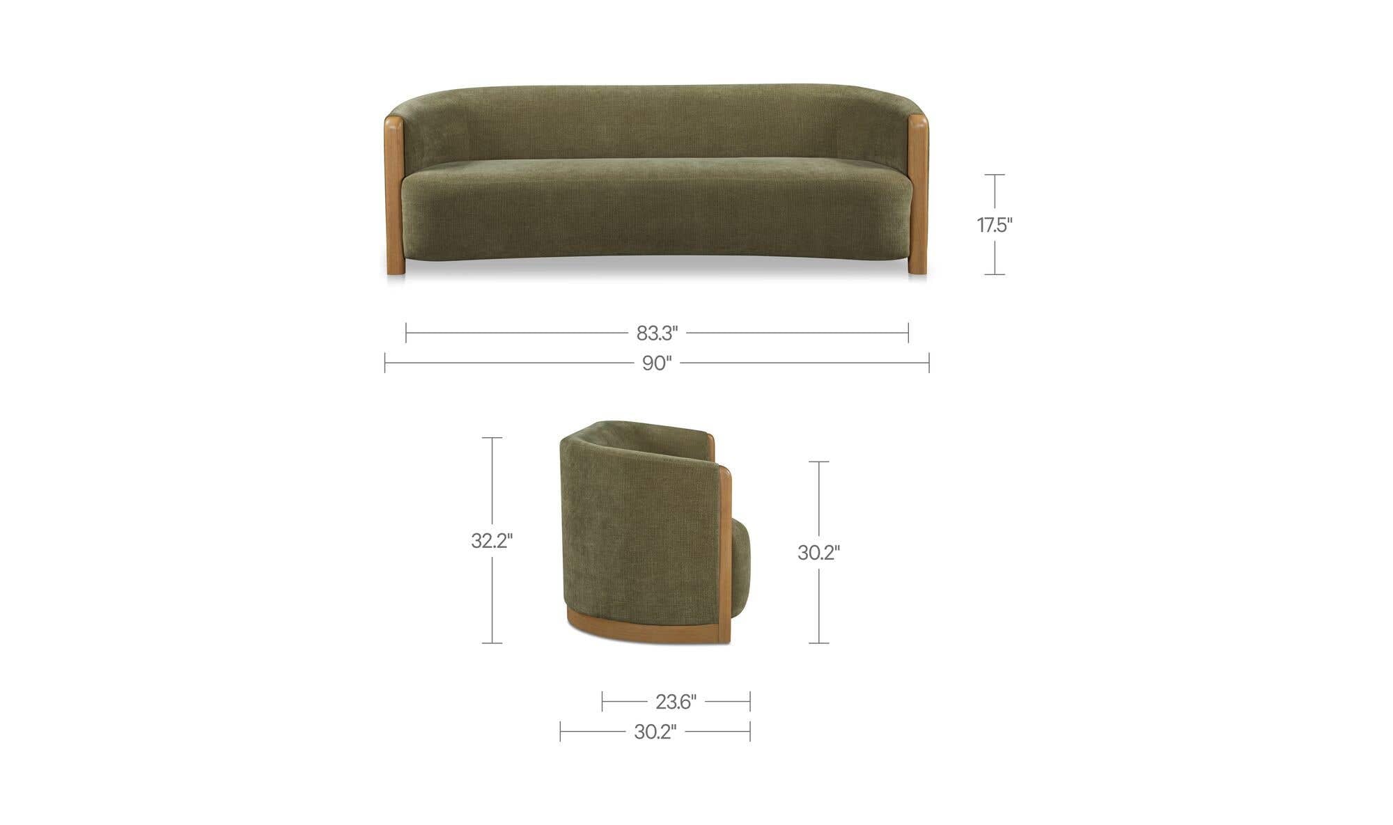 90" Olive Upholstered Sofa