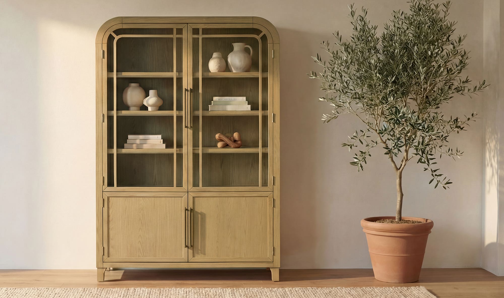 55" Natural Solid Oak Cabinet