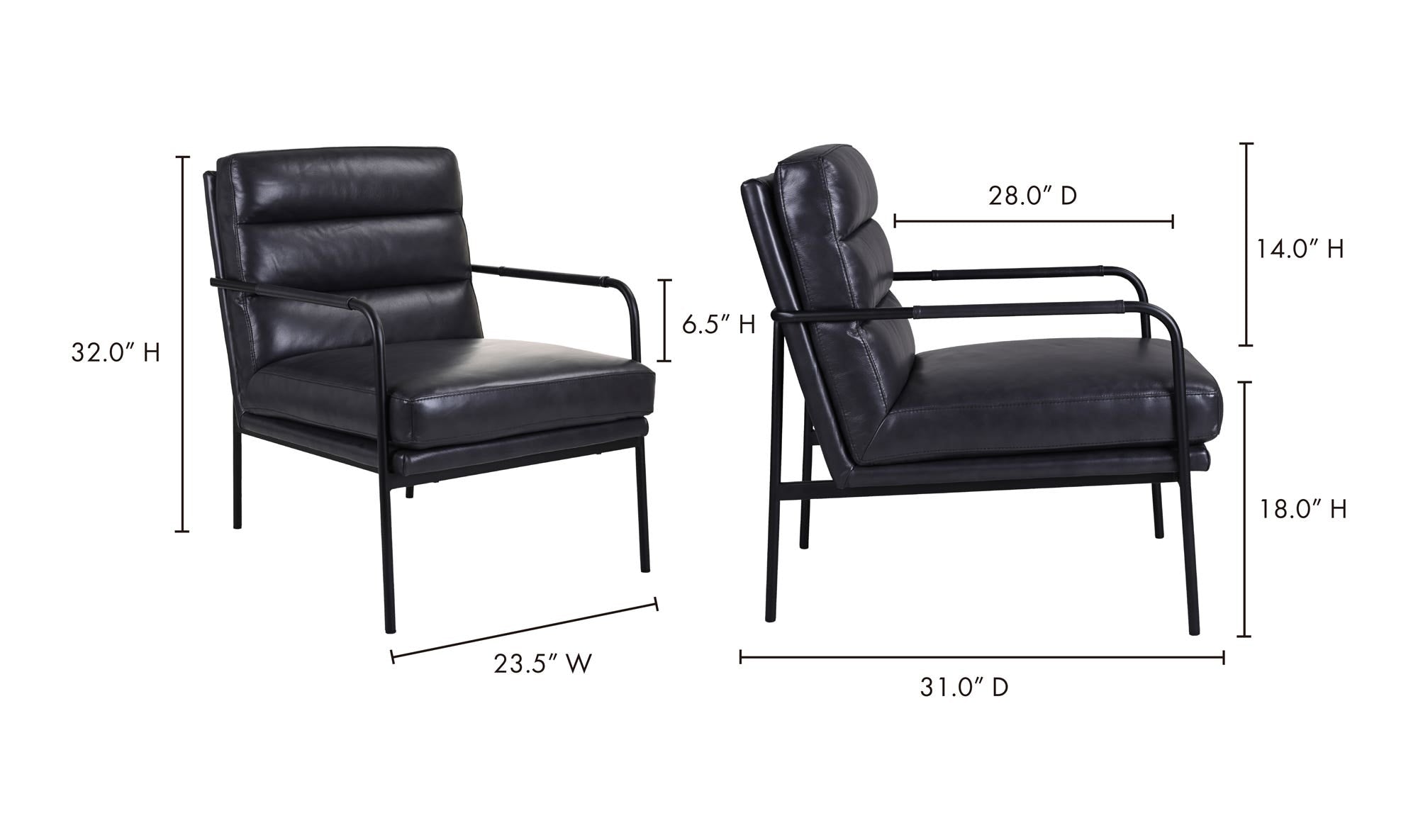 23.5" Raven Black Leather Accent Chair