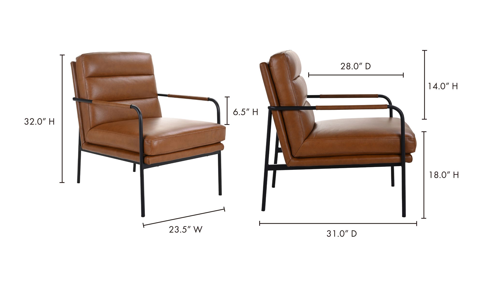 23.5" Brown Leather Accent Chair