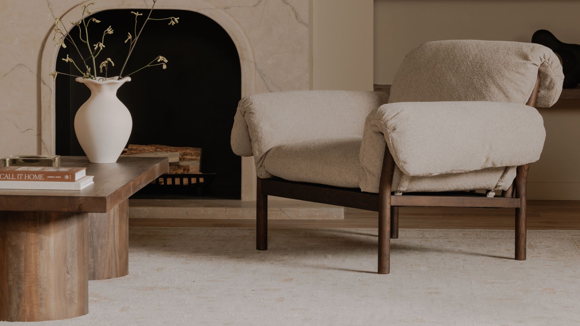 44.5" Beige Upholstered Lounge Chair