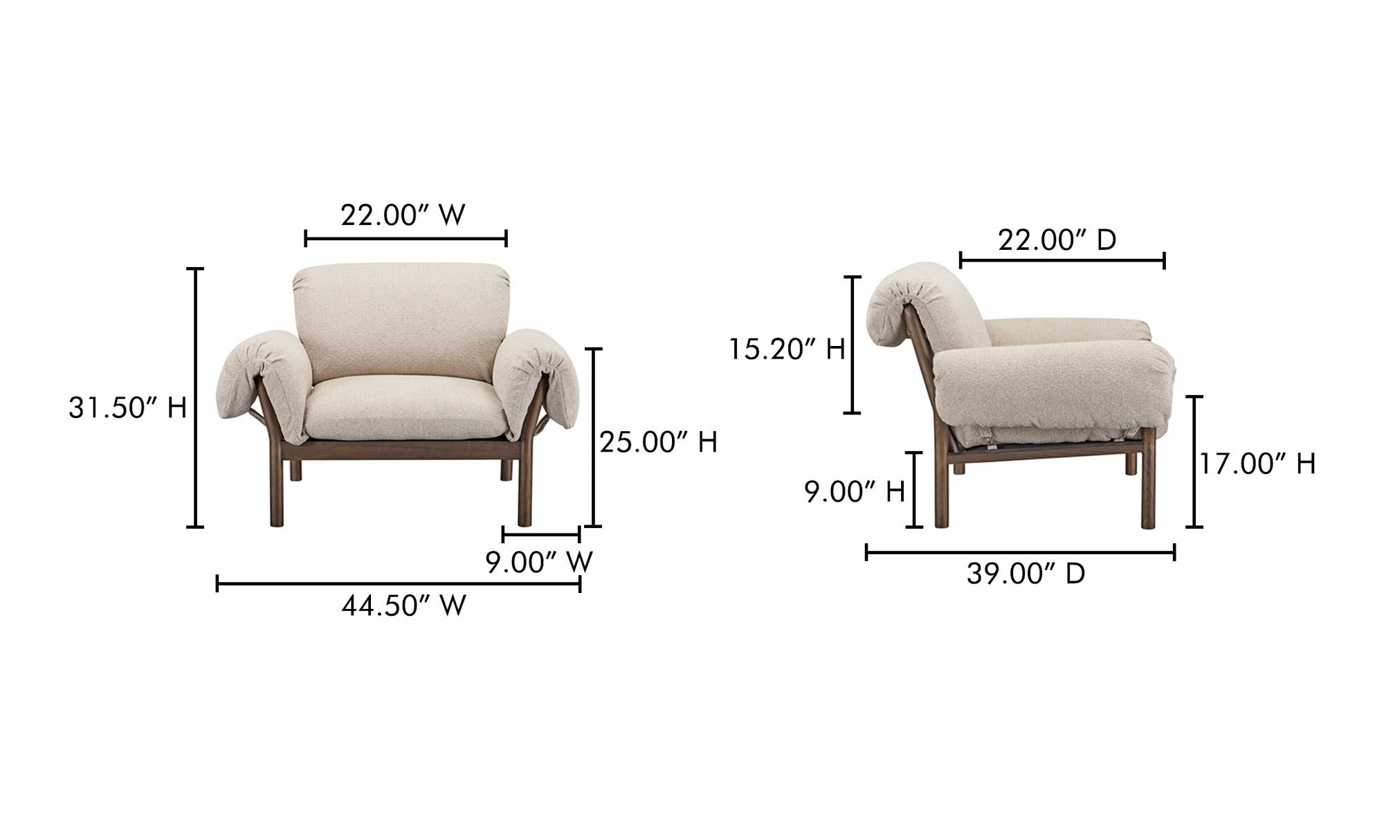 44.5" Beige Upholstered Lounge Chair