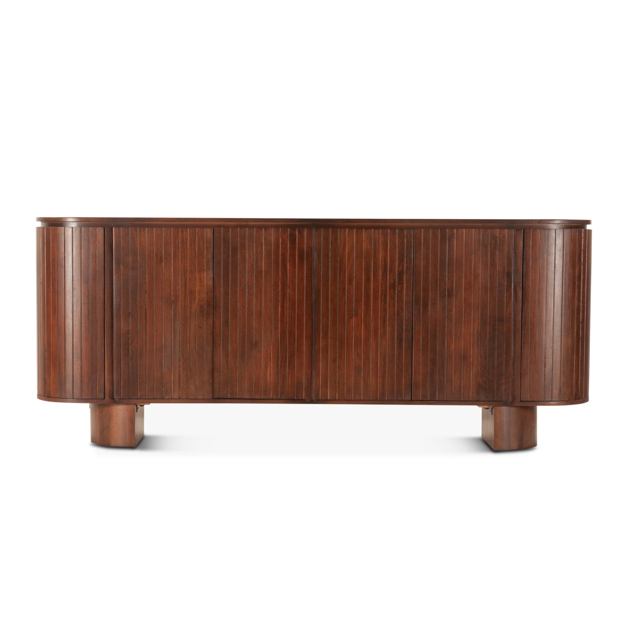 79" Aged Mahogany Fluted Wood Sideboard