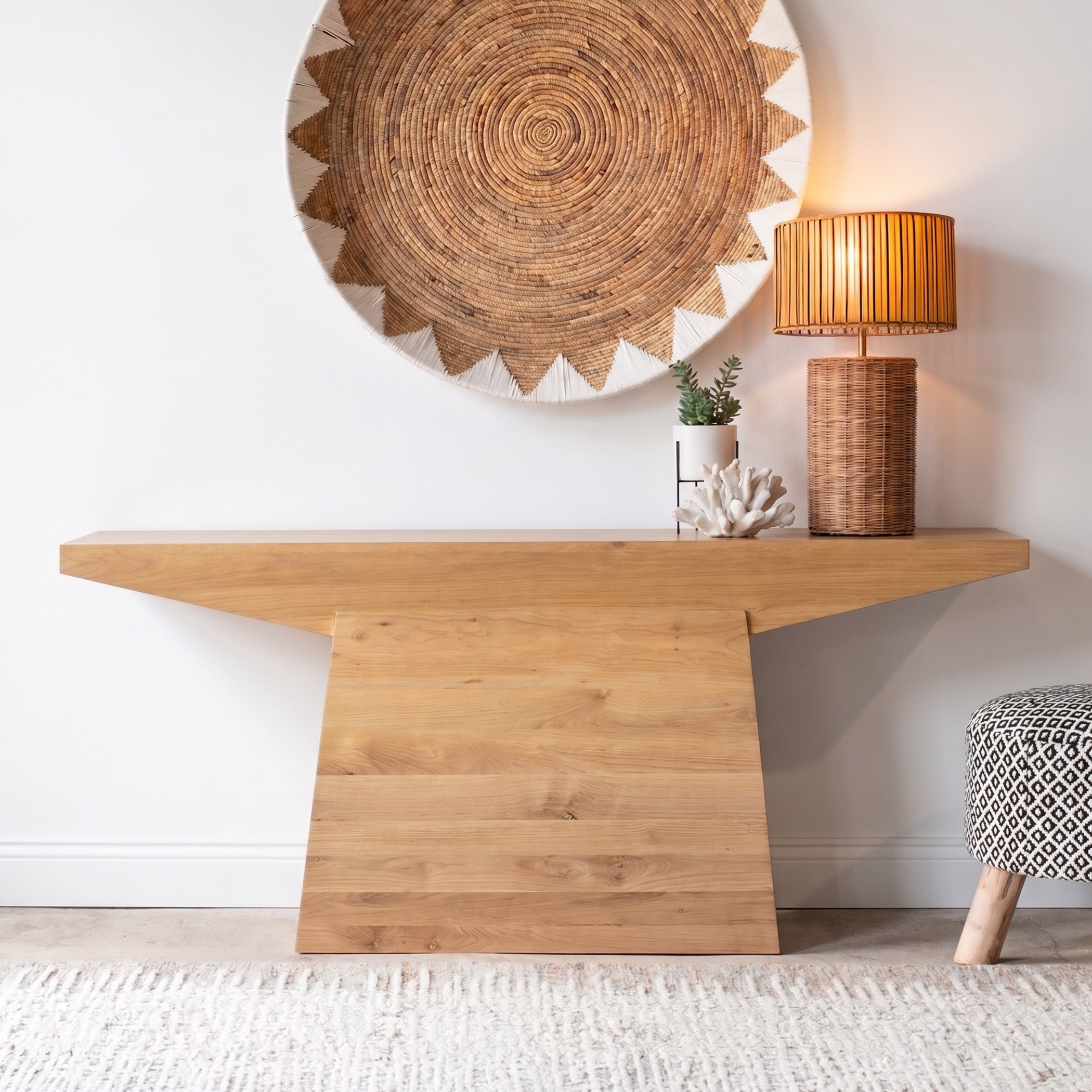 68" Natural Oak Wood Console Table