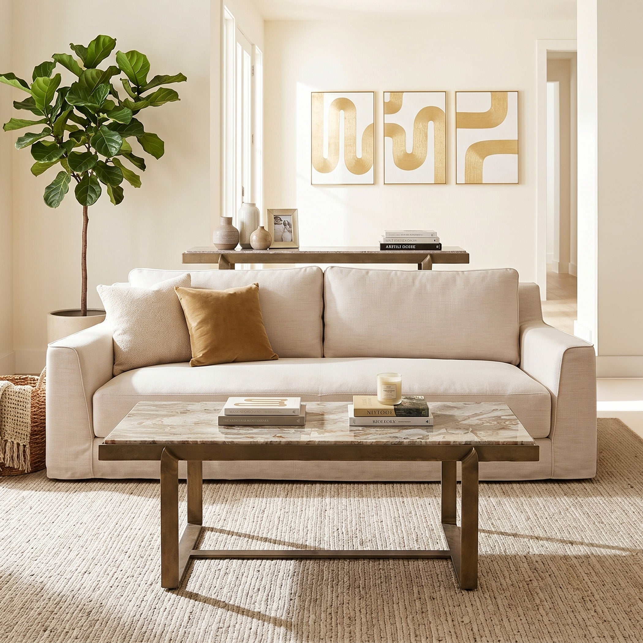 49" Capri Beige Marble Coffee Table