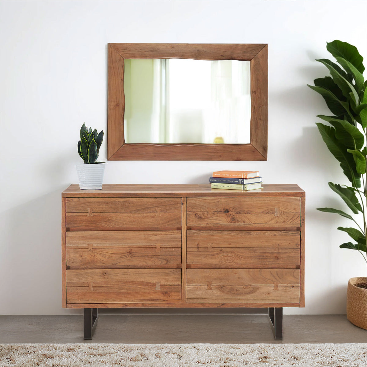 58" Smoked Acacia Wood Dresser