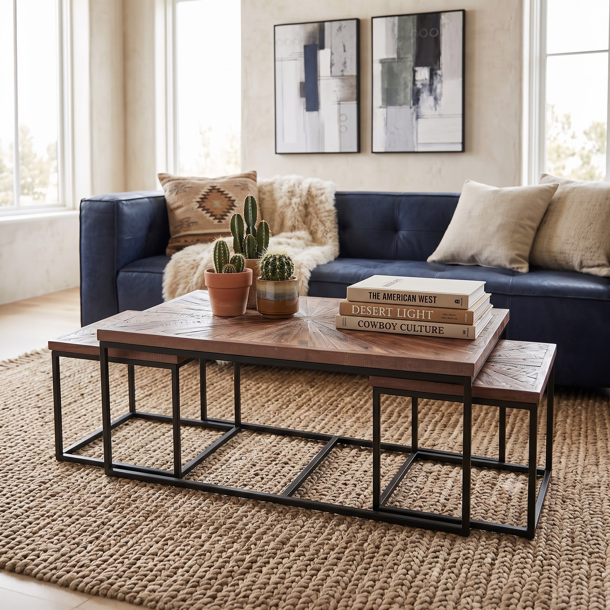 47" Sunburst Brownstone Acacia Coffee Table