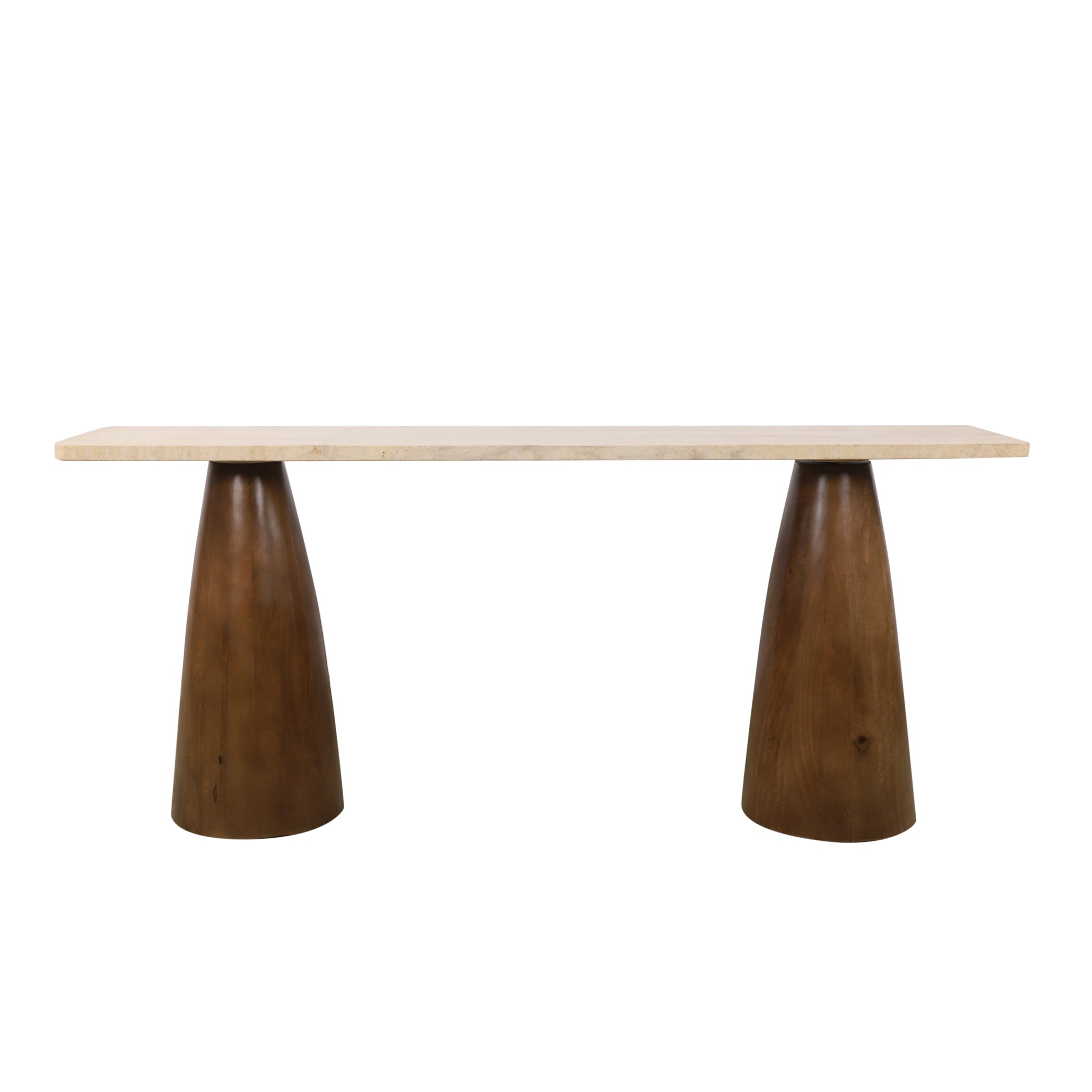 72" Travertine Stone and Walnut Mango Console Table