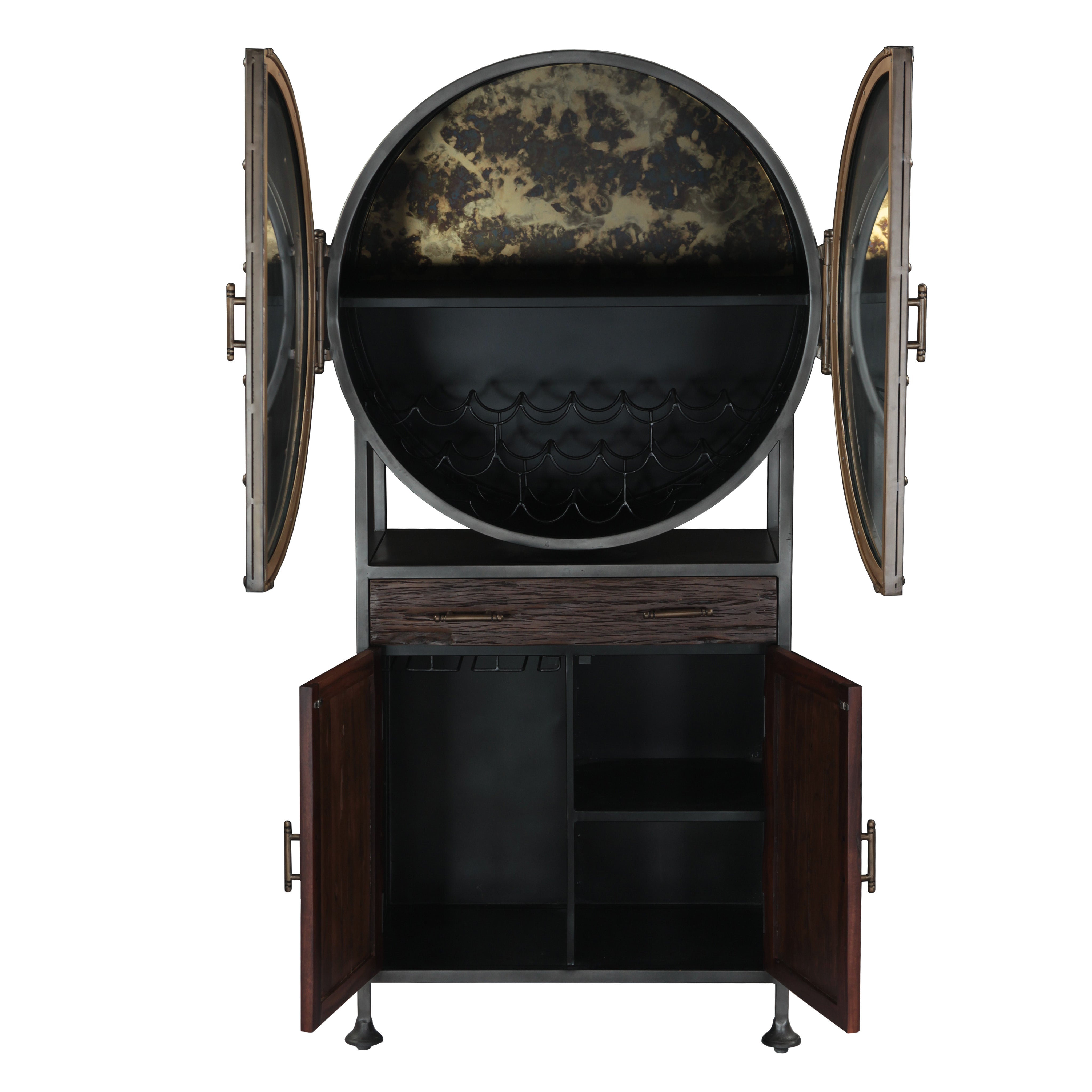 38" Reclaimed Hardwood Round Bar Cabinet