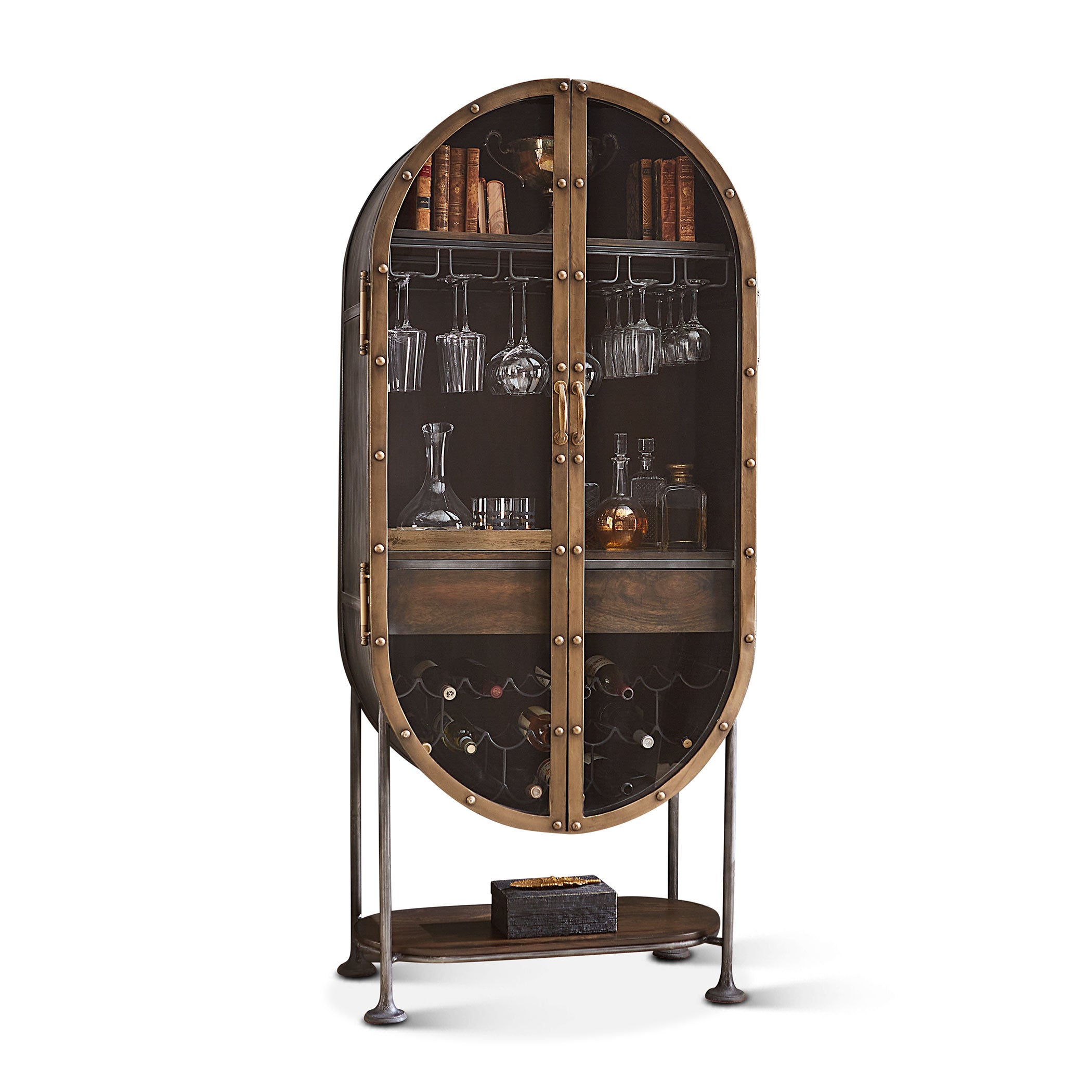 34" Dark Brown Oval Bar Cabinet