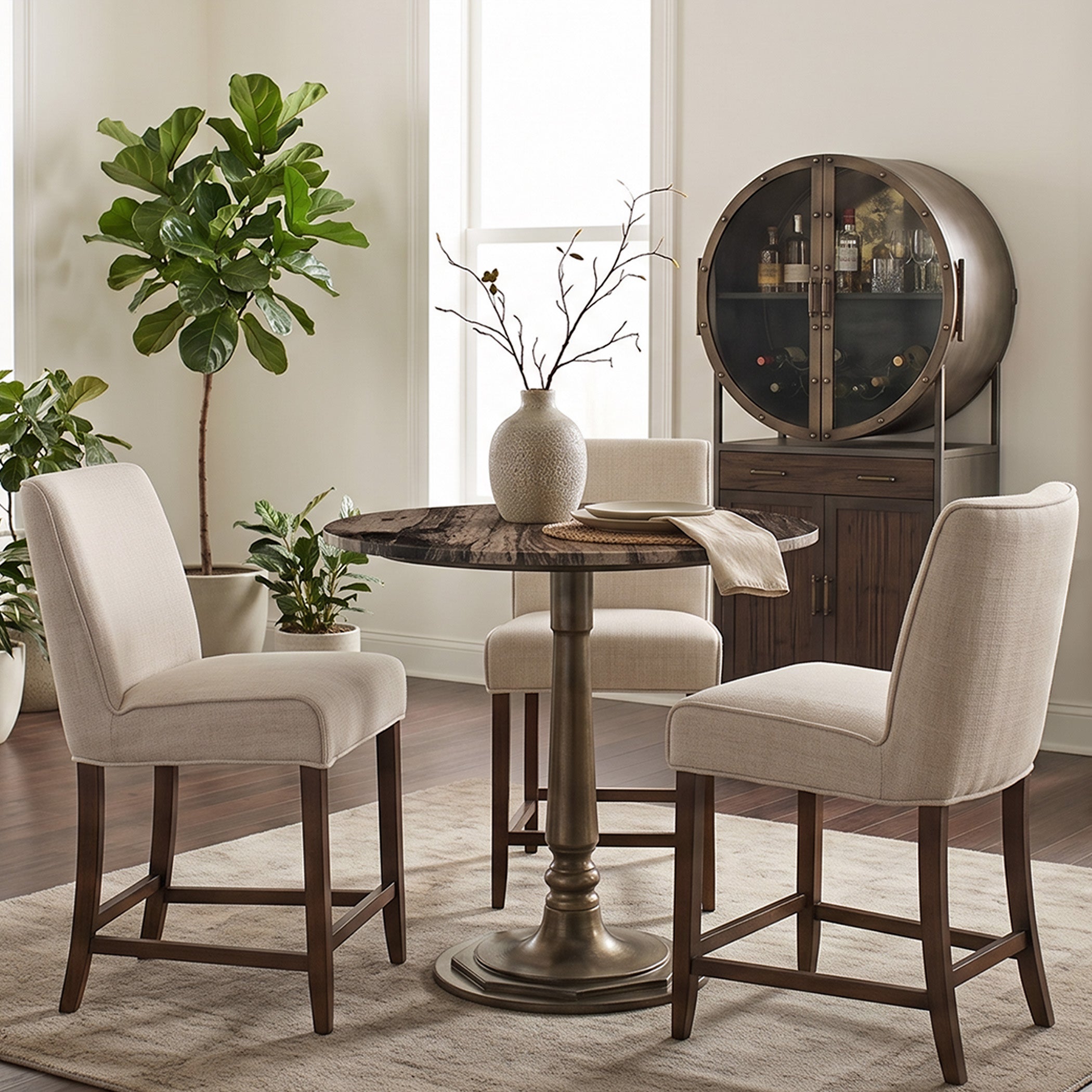 36" Cappuccino Marble and Antique Gold Gathering Table