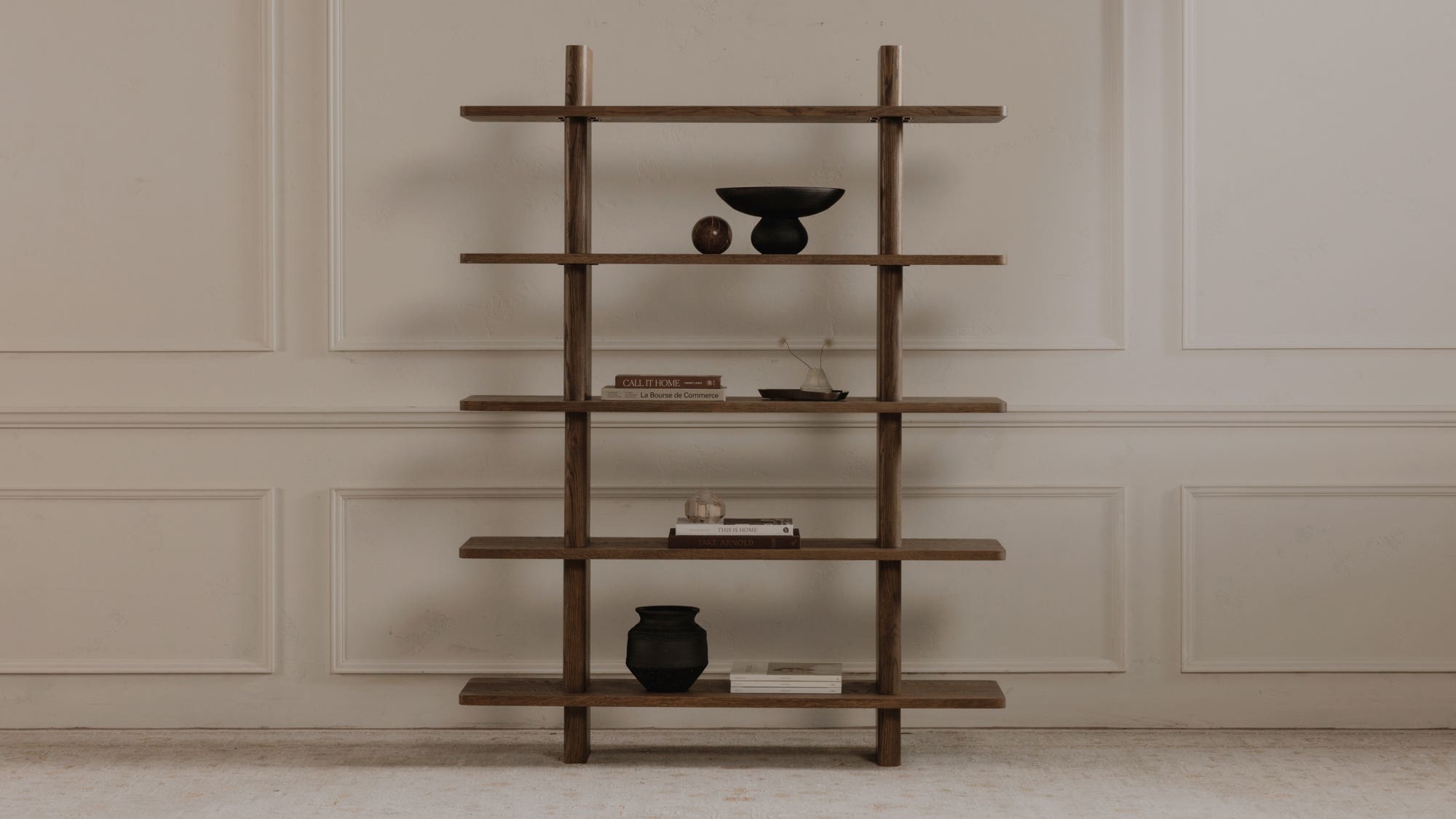 53" Dark Brown Solid Oak Large Bookcase