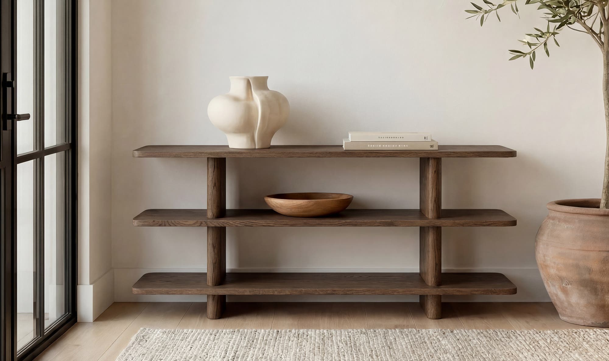 70" Dark Brown Solid Oak Small Bookcase