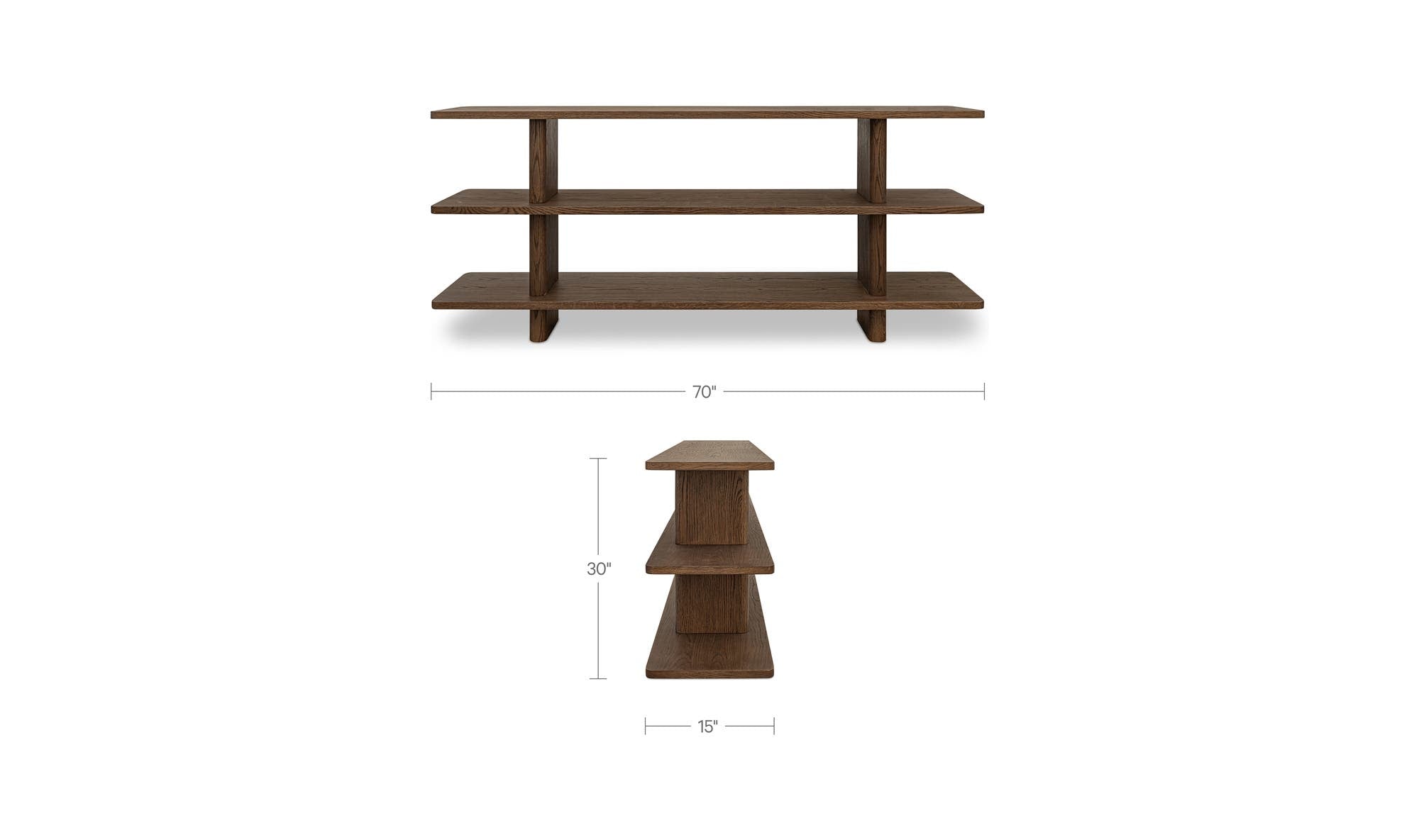 70" Dark Brown Solid Oak Small Bookcase