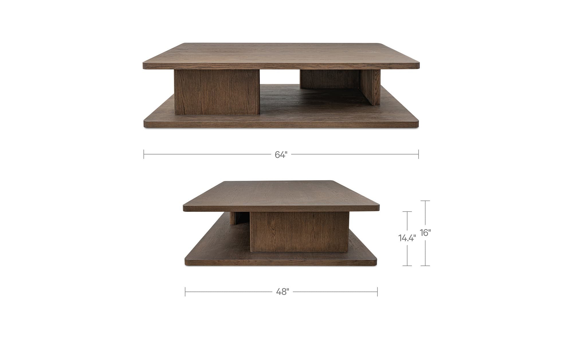 64" Dark Brown Solid Oak Large Coffee Table