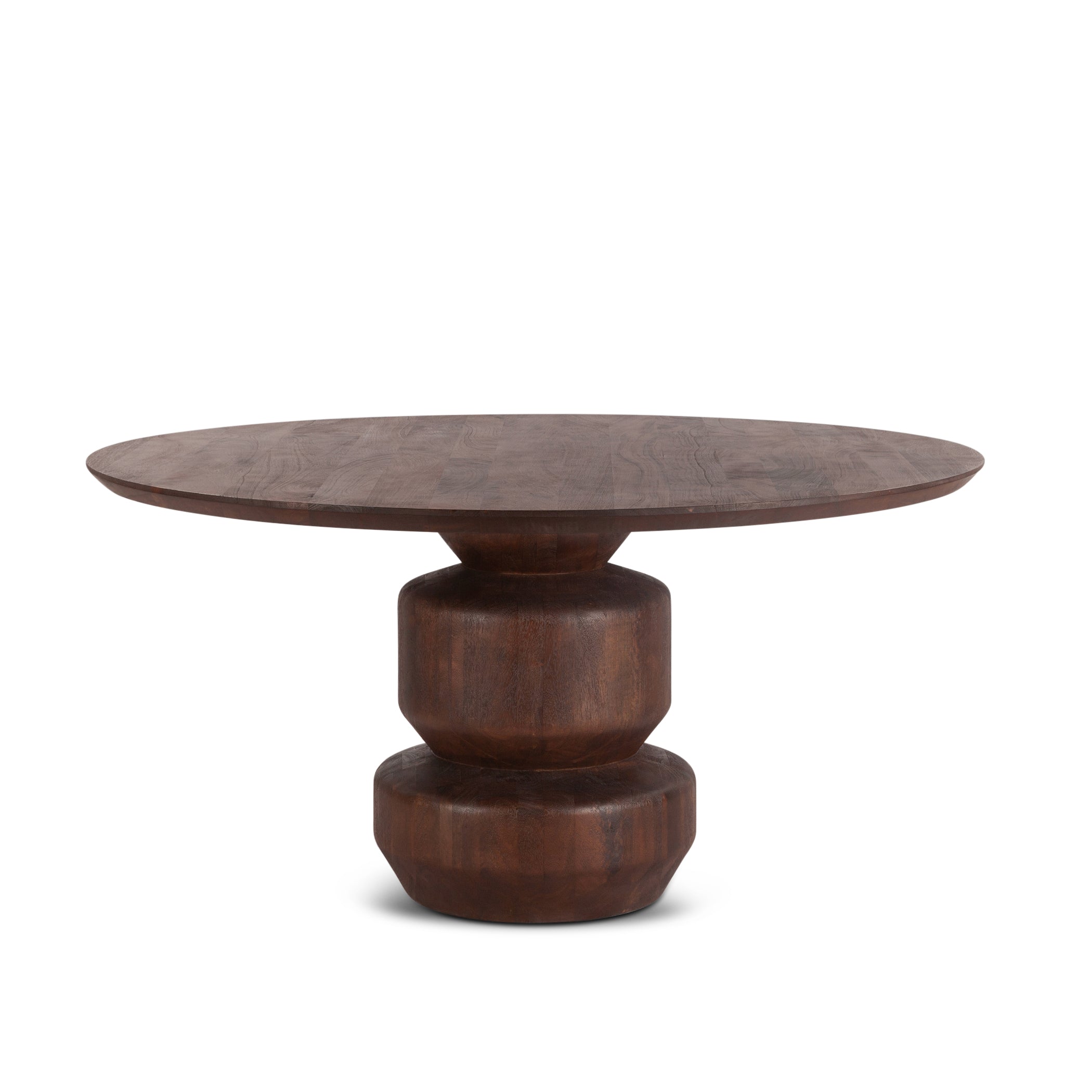 60" Walnut Brown Mango Wood Round Table