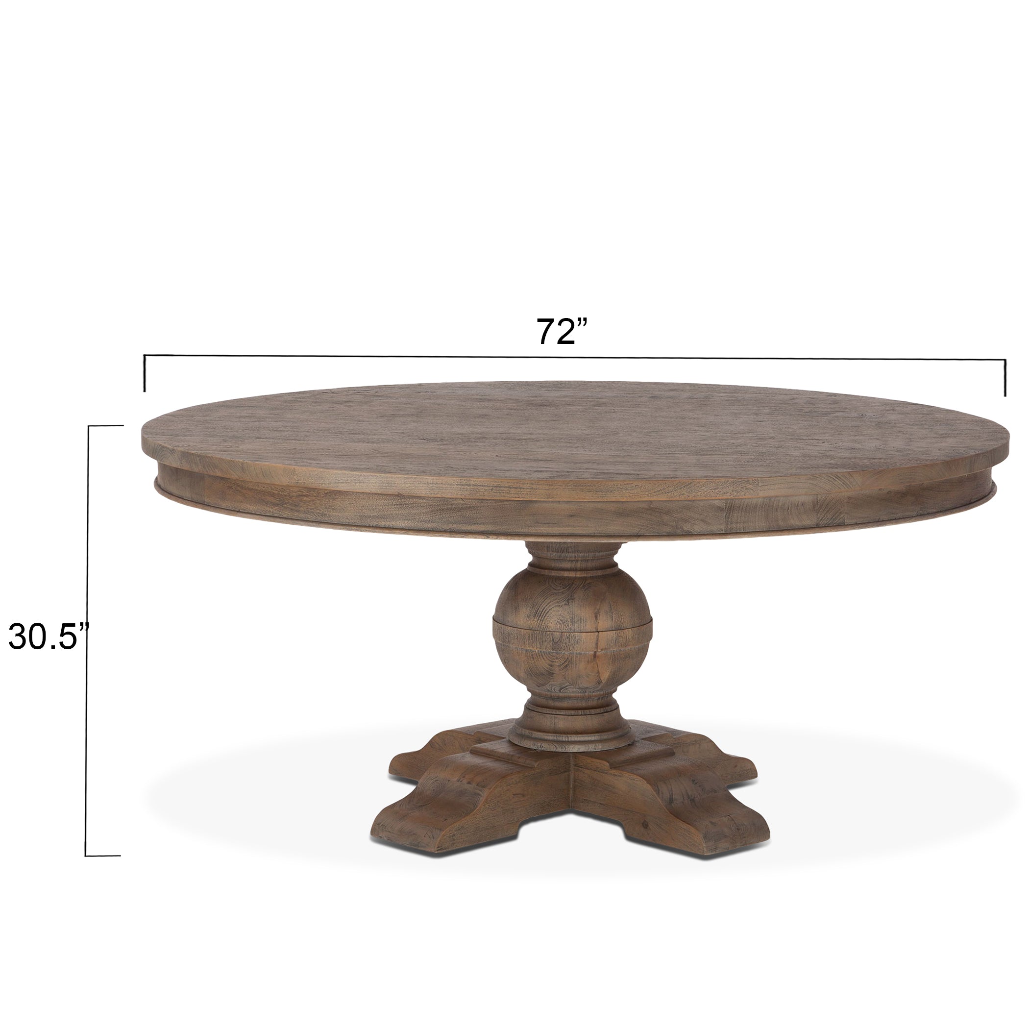 72″ Weathered Teak Mango Wood Round Dining Table