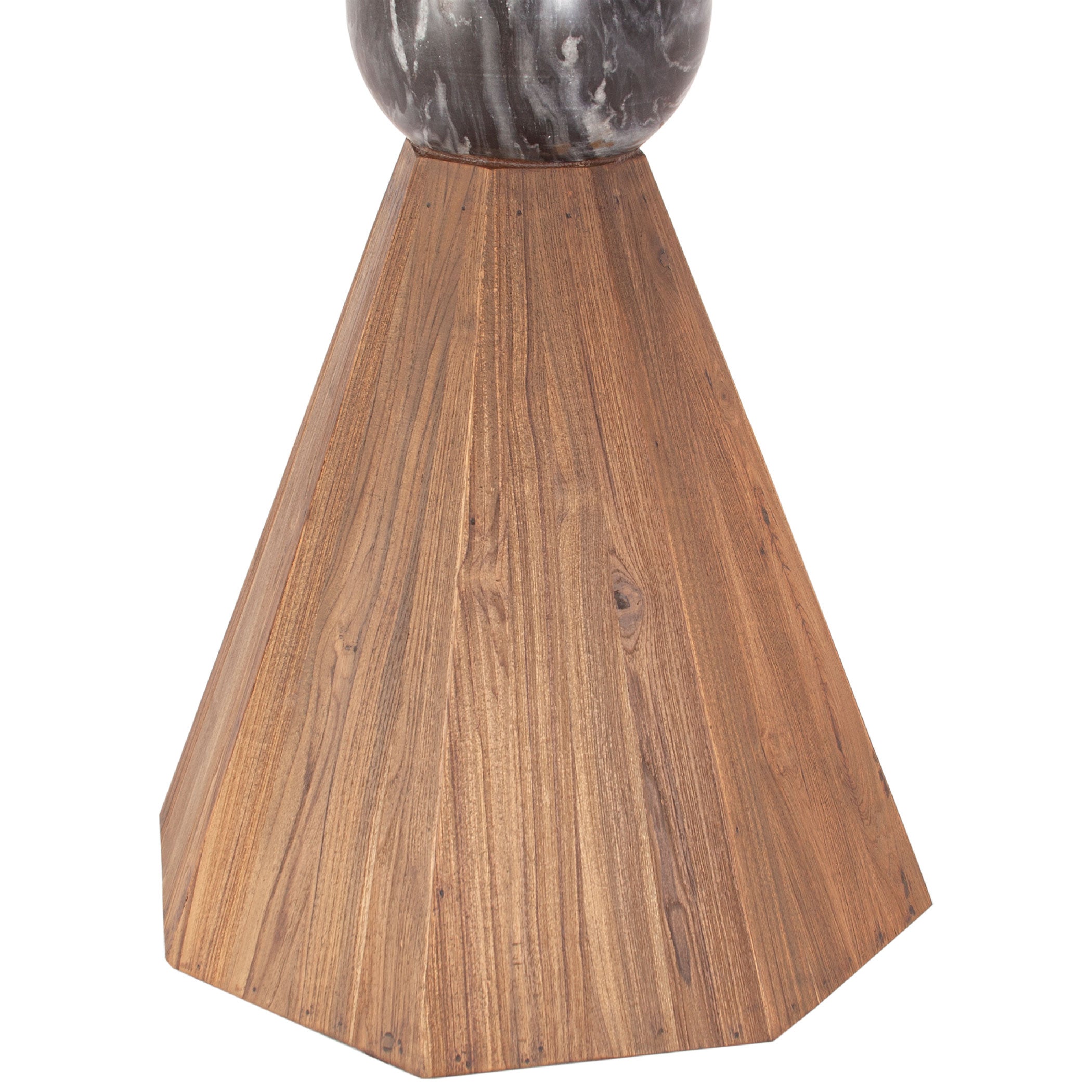 54" Black Marble and Reclaimed Teak Wood Round Table