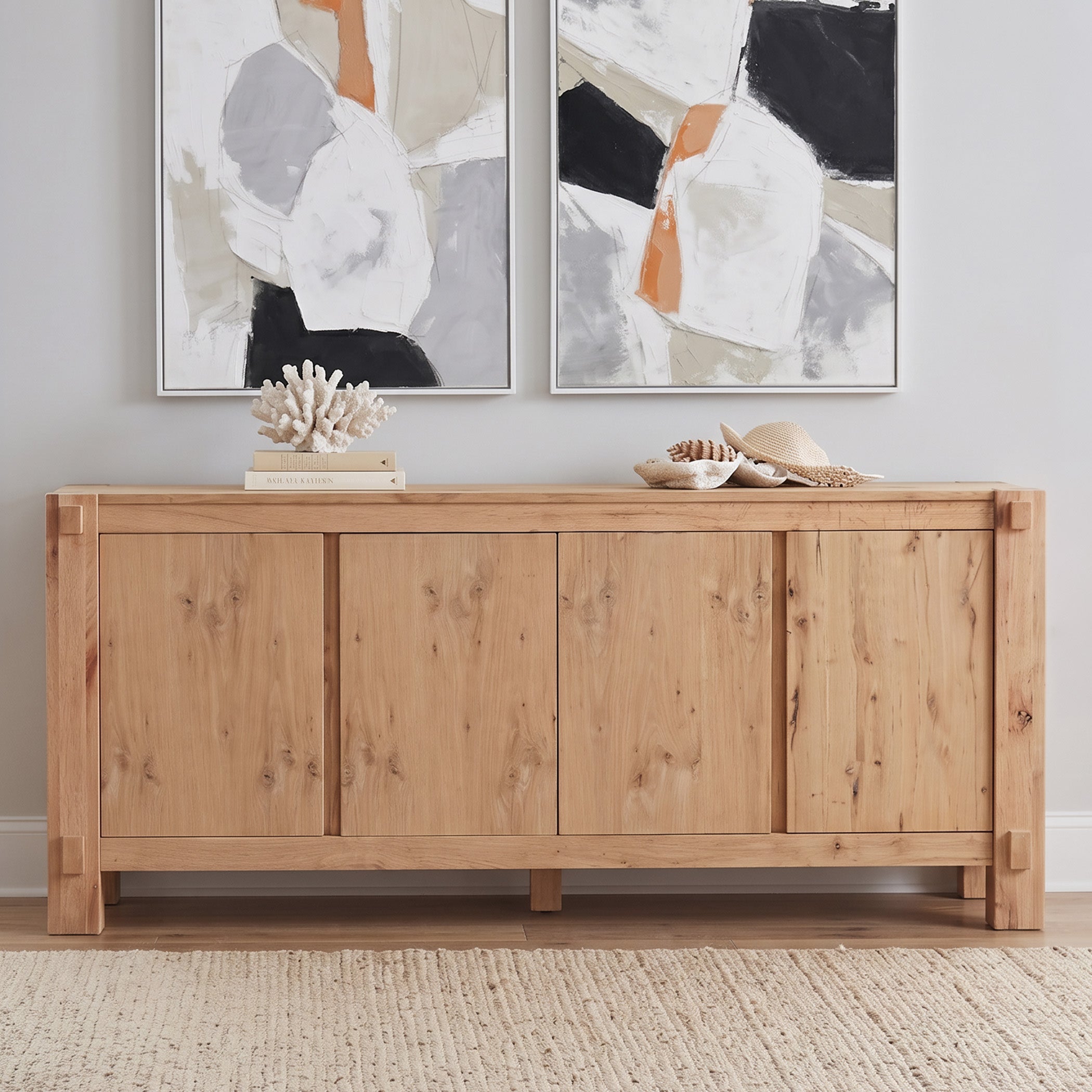 80" Natural Distressed Oak Wood Buffet