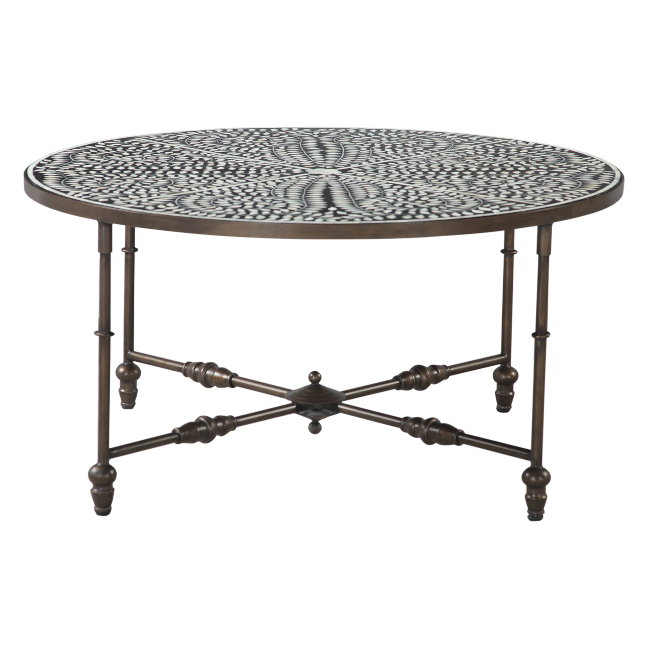 40" Floral Horn Inlay Iron Coffee Table