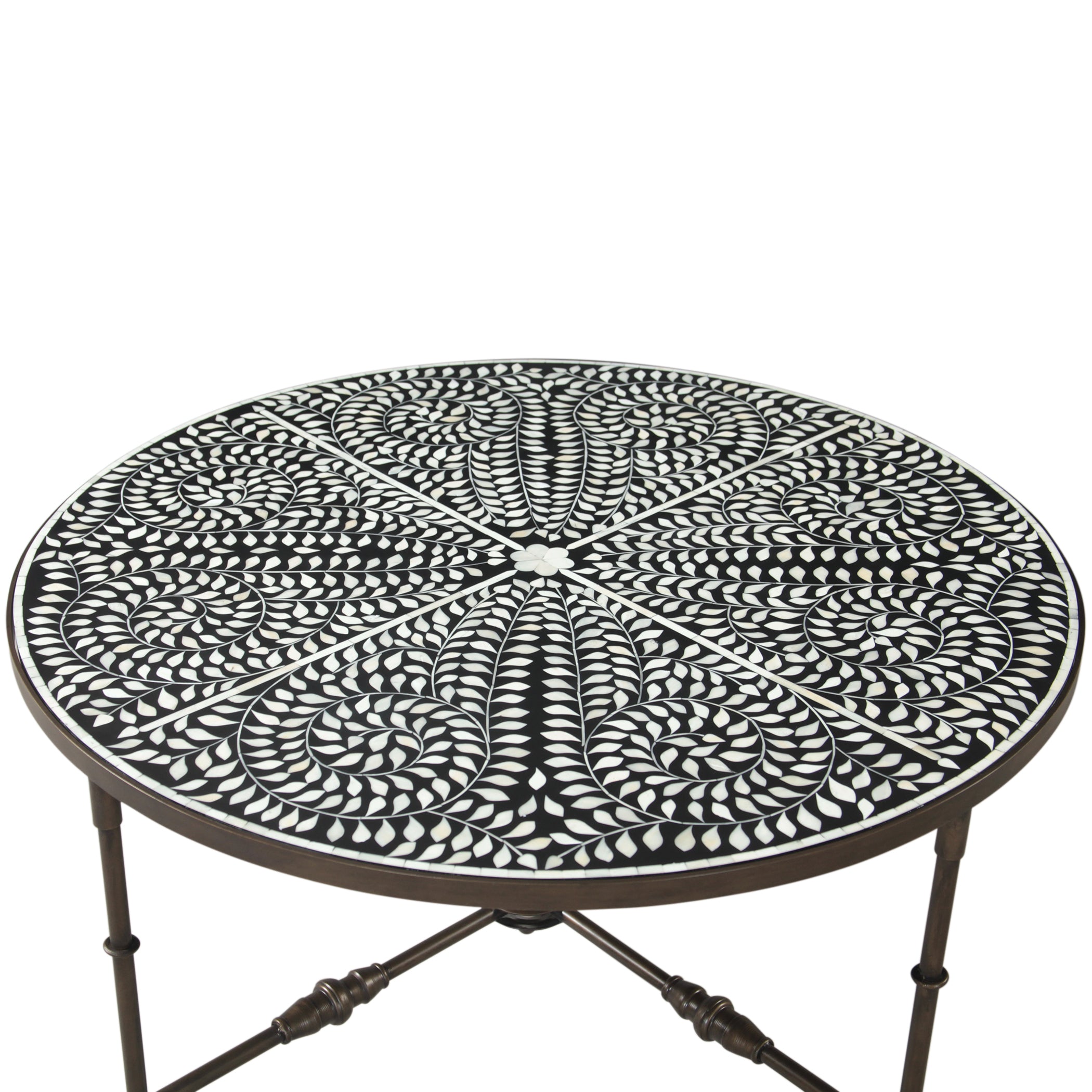 40" Floral Horn Inlay Iron Coffee Table