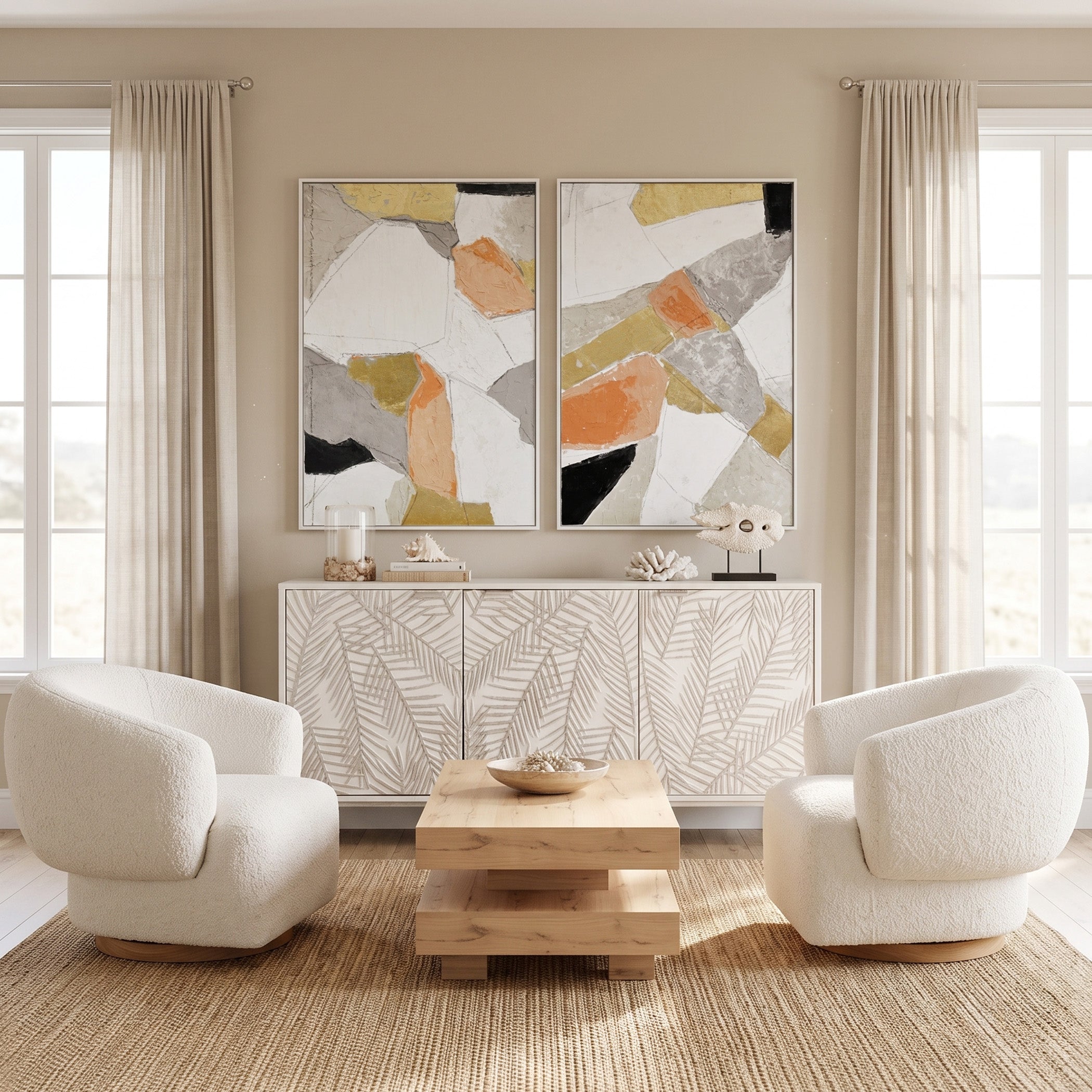 57" Coastal White Mango Wood Sideboard