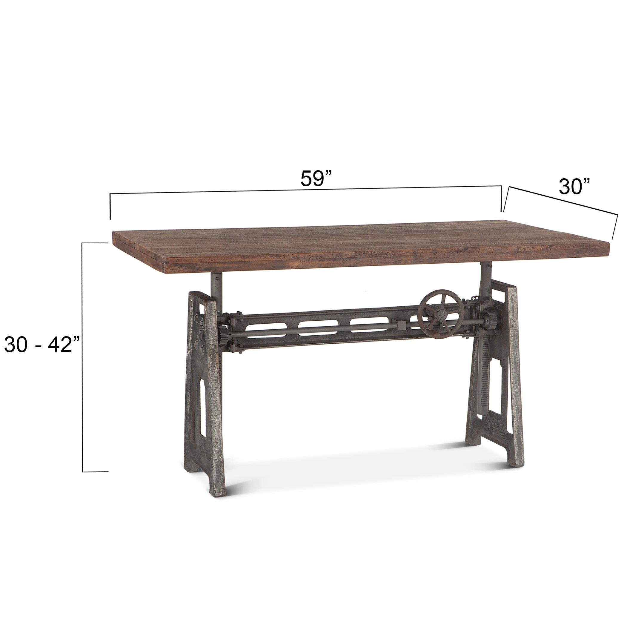 59" Gray Zinc Adjustable Crank Office Desk