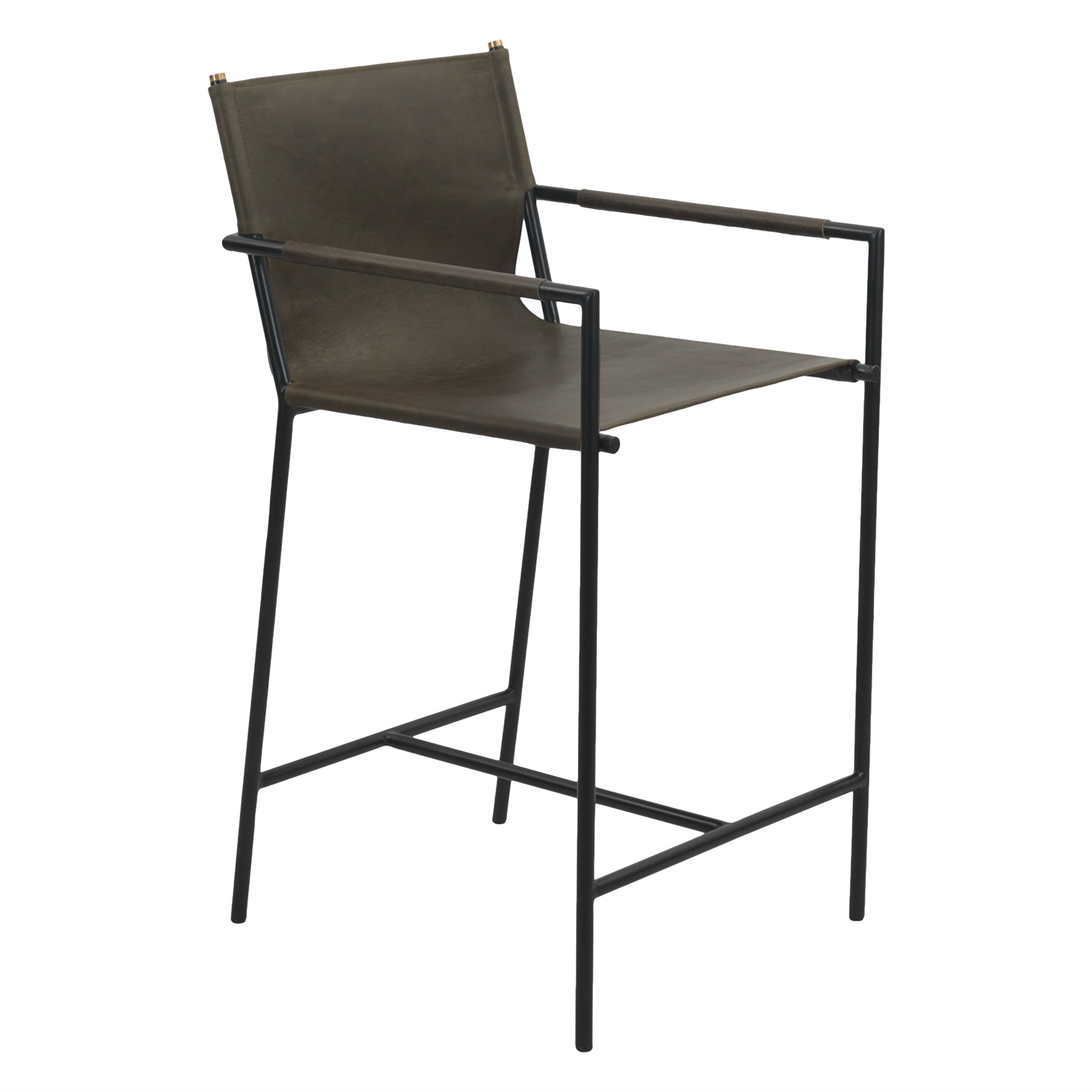 20.25" Olive Green Leather Counter Chair