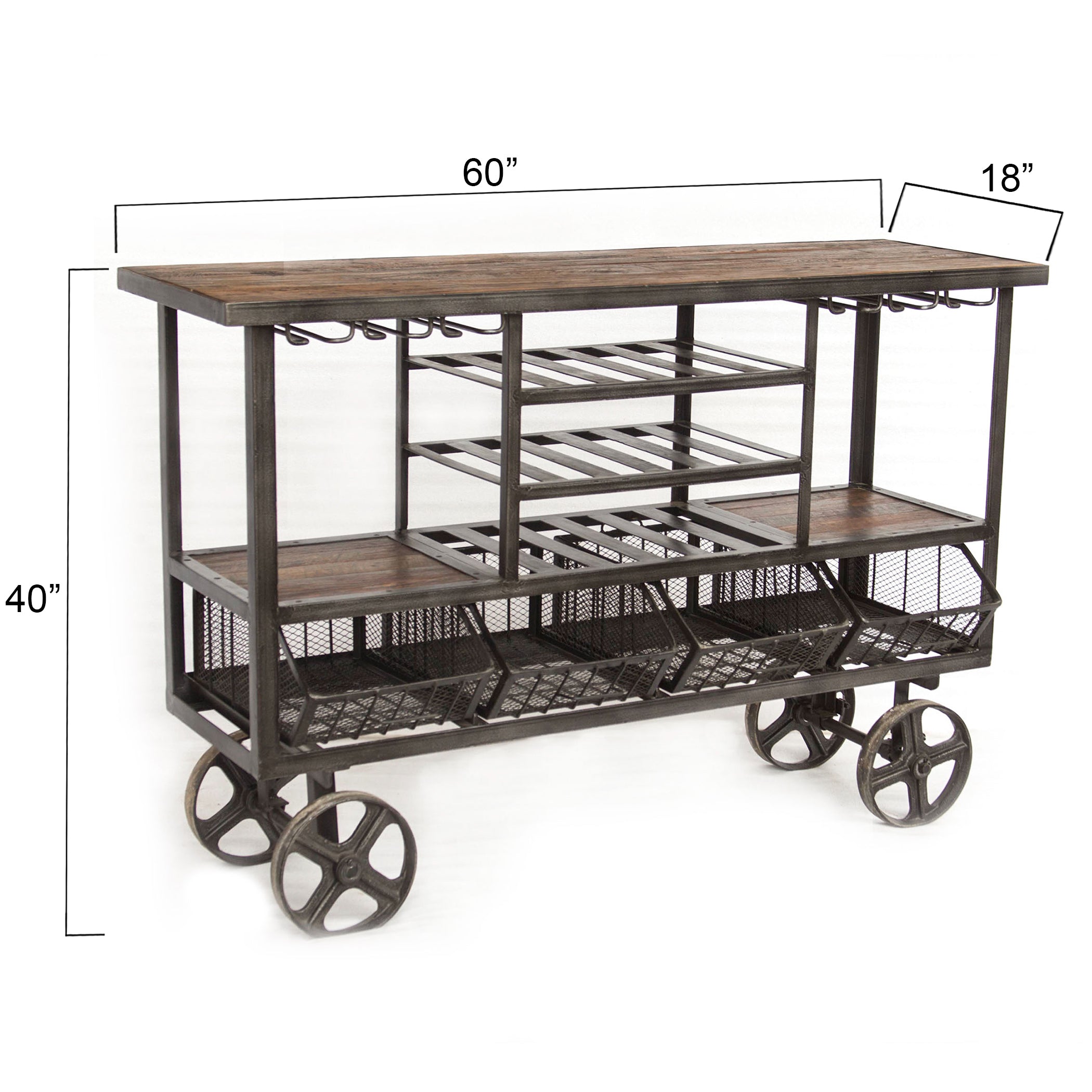 Industrial Teak 60" Iron Bar Trolley Natural