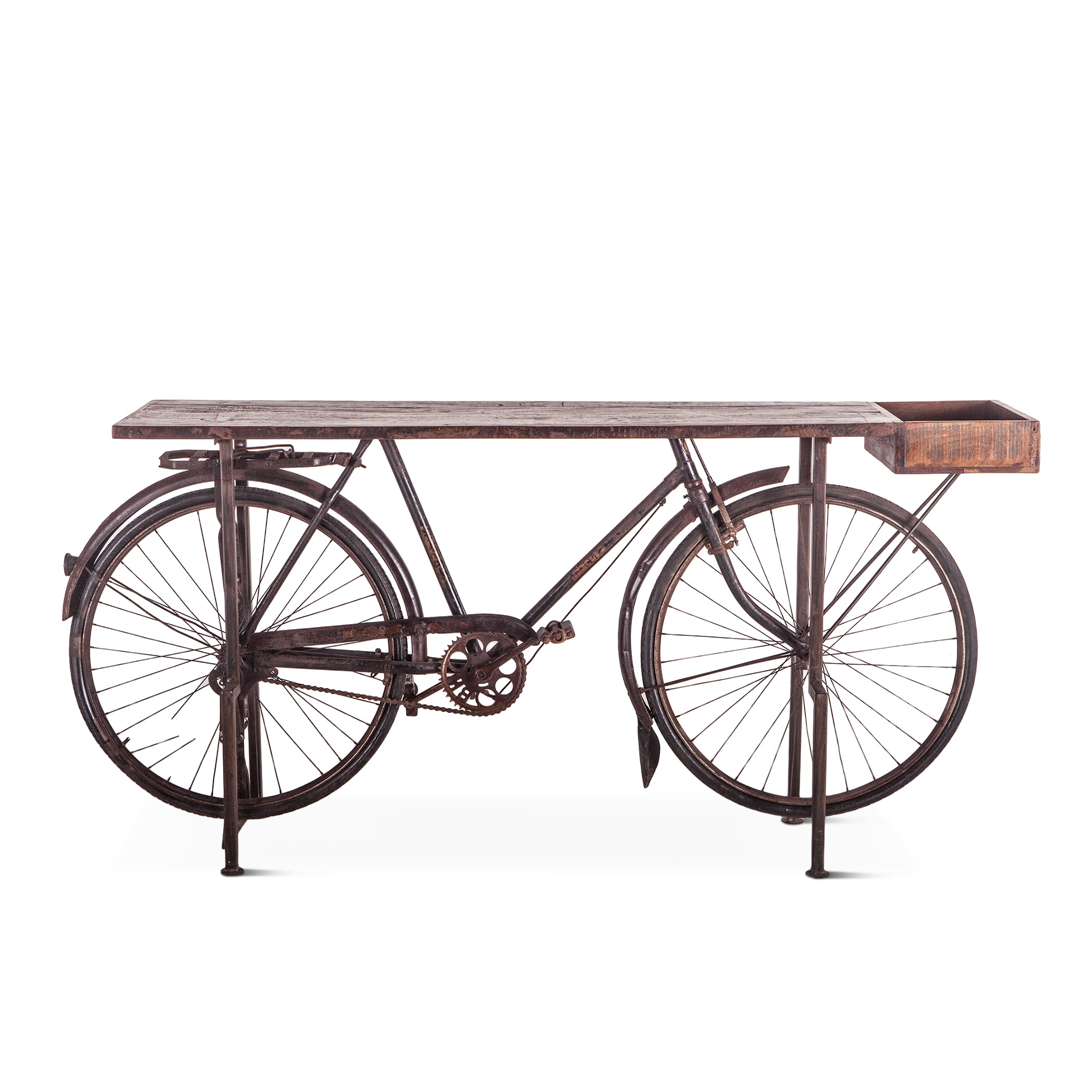 71" Reclaimed Teak Wood Bicycle Console Table