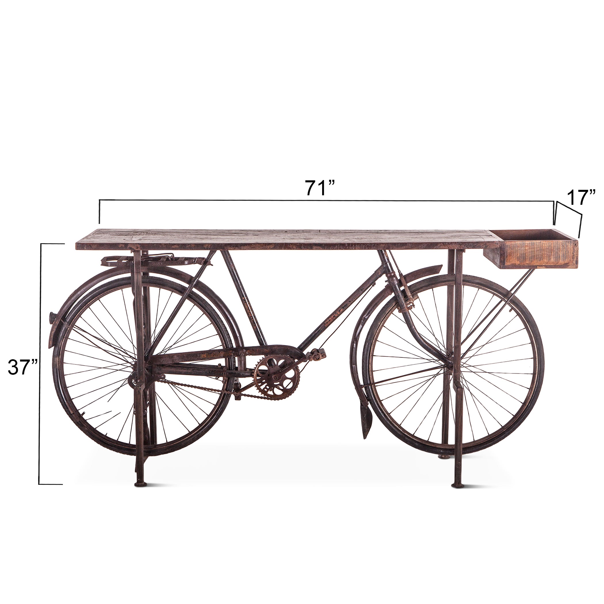 71" Reclaimed Teak Wood Bicycle Console Table