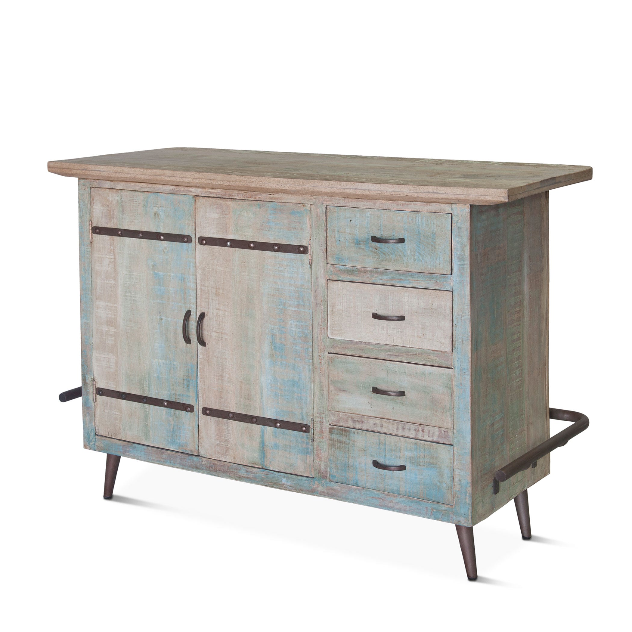62" Vintage Teal Reclaimed Wood Bar