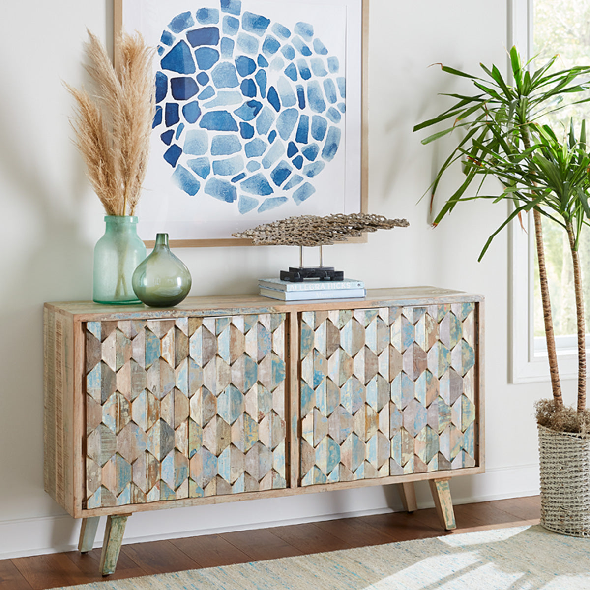 61" Vintage Teal Reclaimed Wood Sideboard