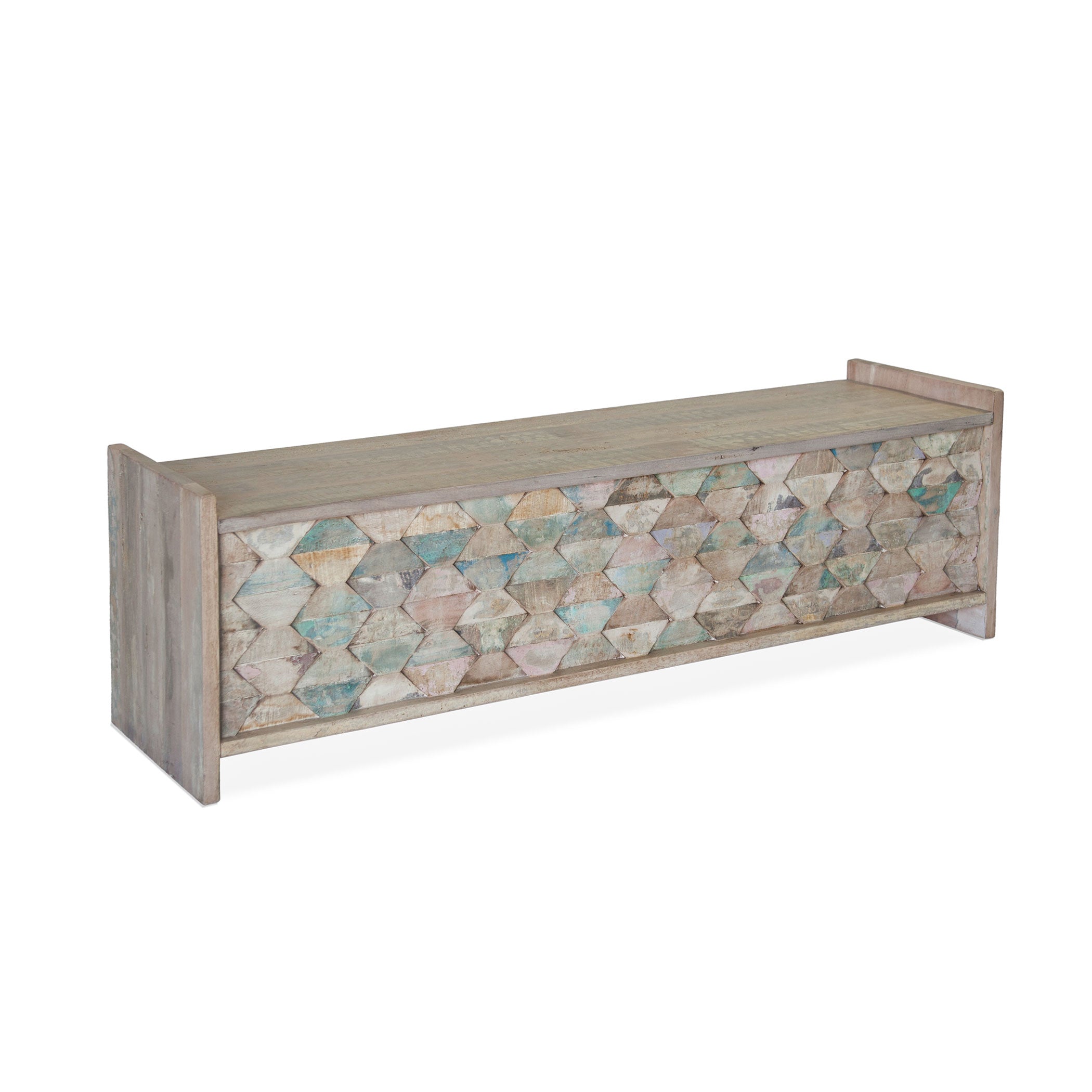 60" Vintage Teal Reclaimed Wood Storage Bench