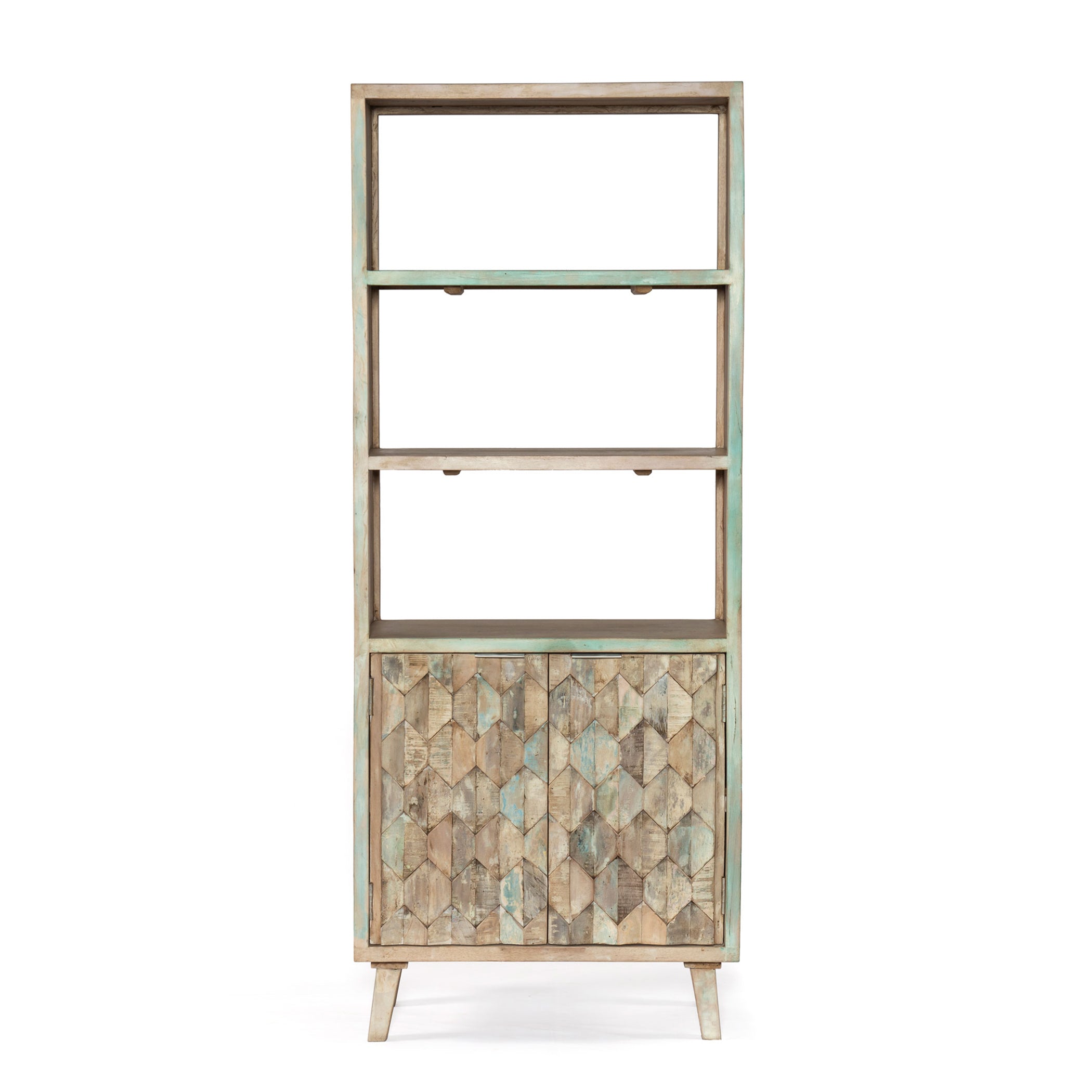 31" Vintage Teal Reclaimed Wood Bookshelf