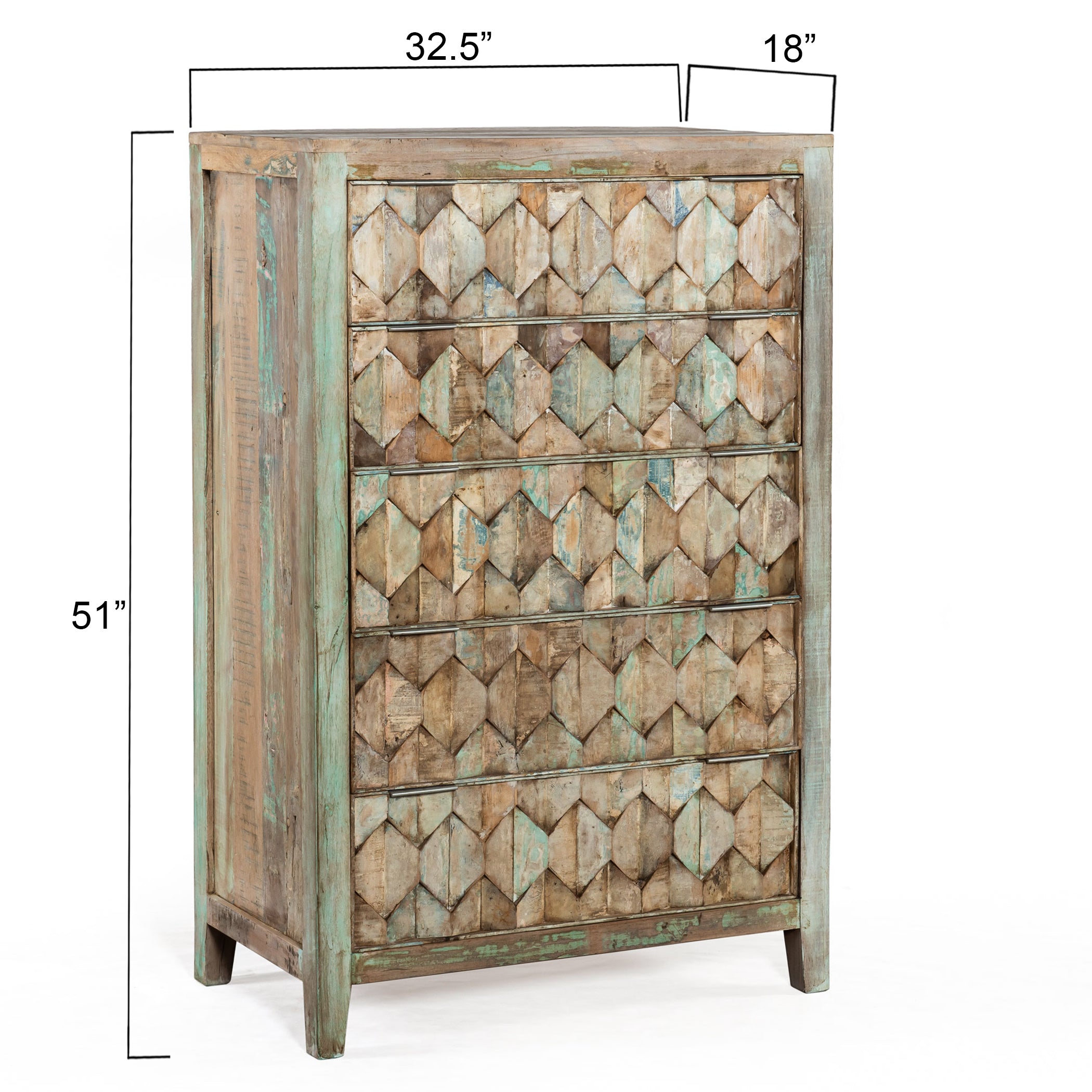 32" Vintage Teal Reclaimed Wood Chest