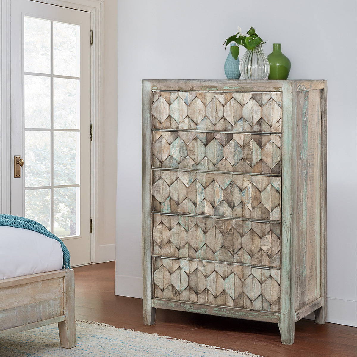 32" Vintage Teal Reclaimed Wood Chest