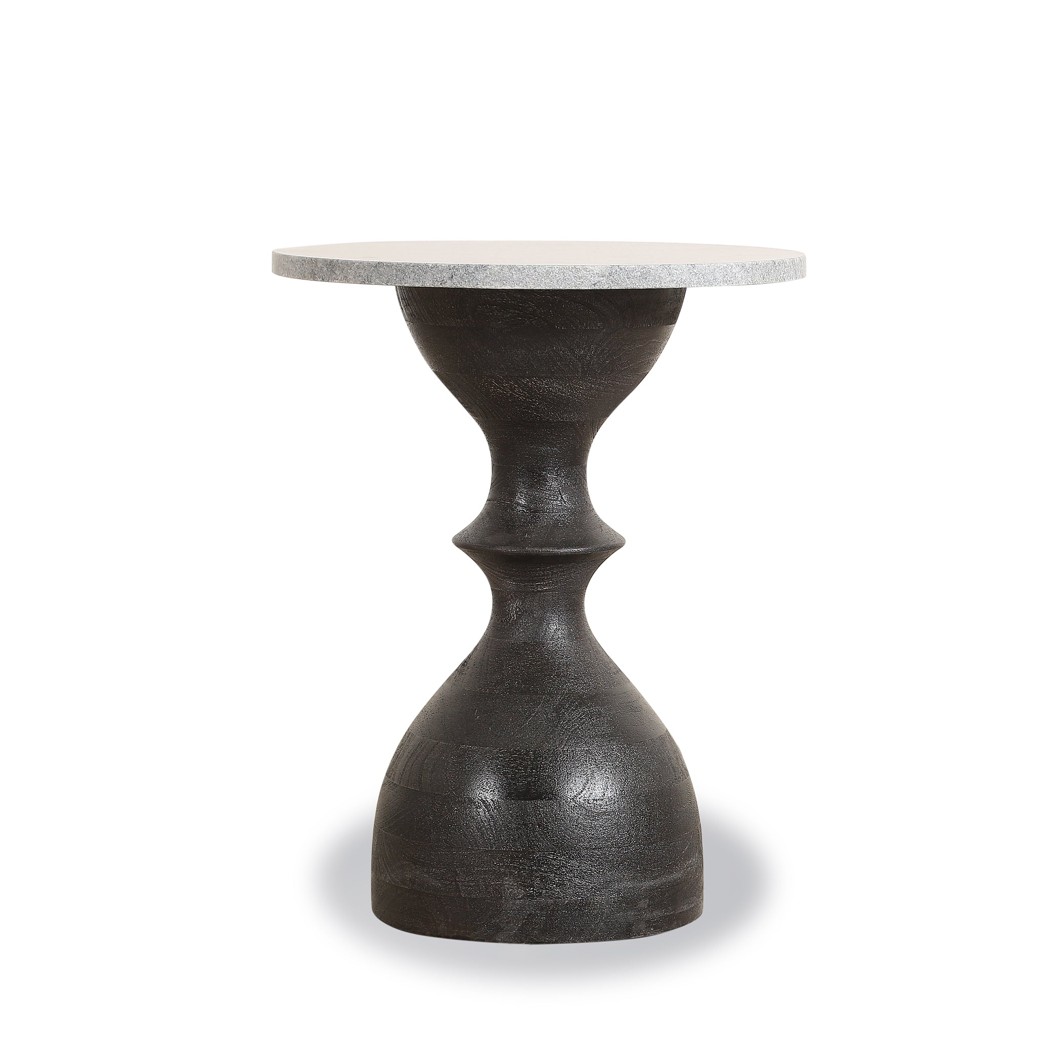 18" Gray Marble and Black Mango Wood Side Table