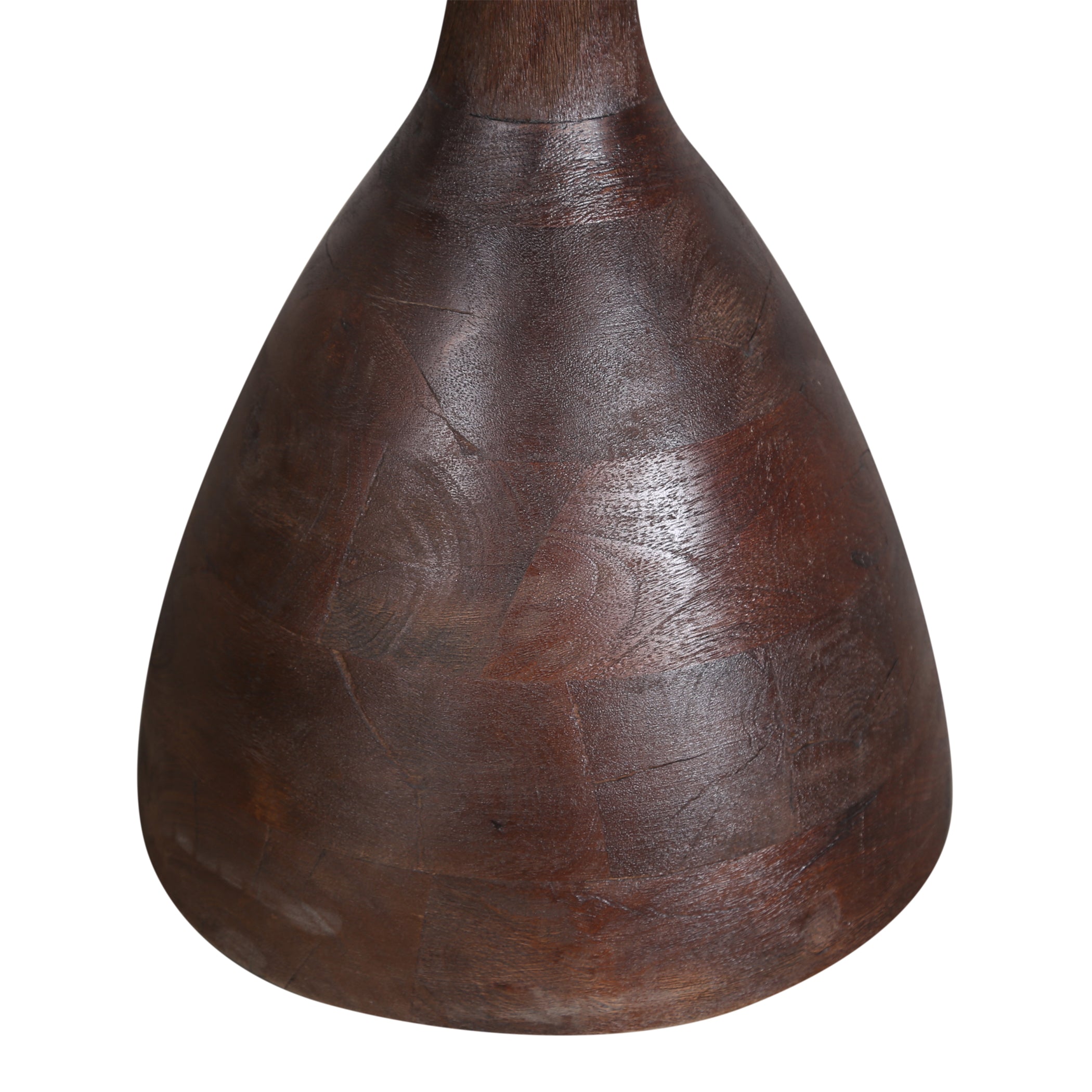 16" Walnut Wood and White Marble Side Table