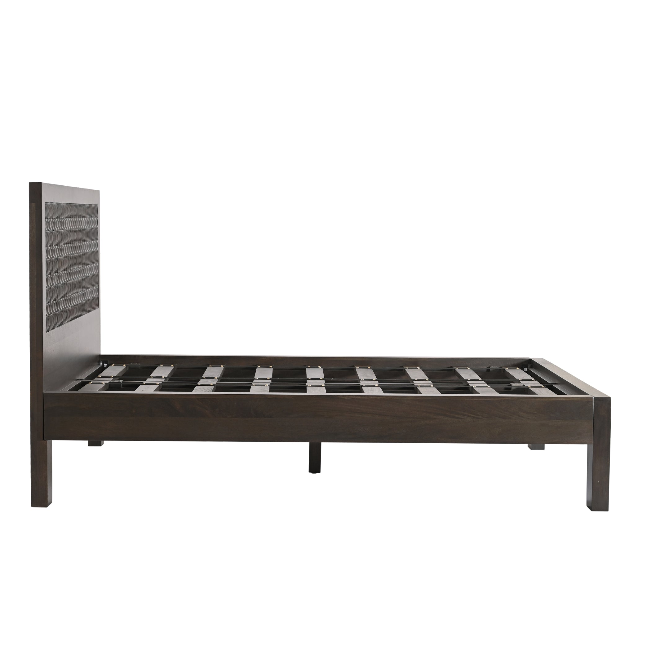66" Dark Java Carved Wood Queen Size Bed