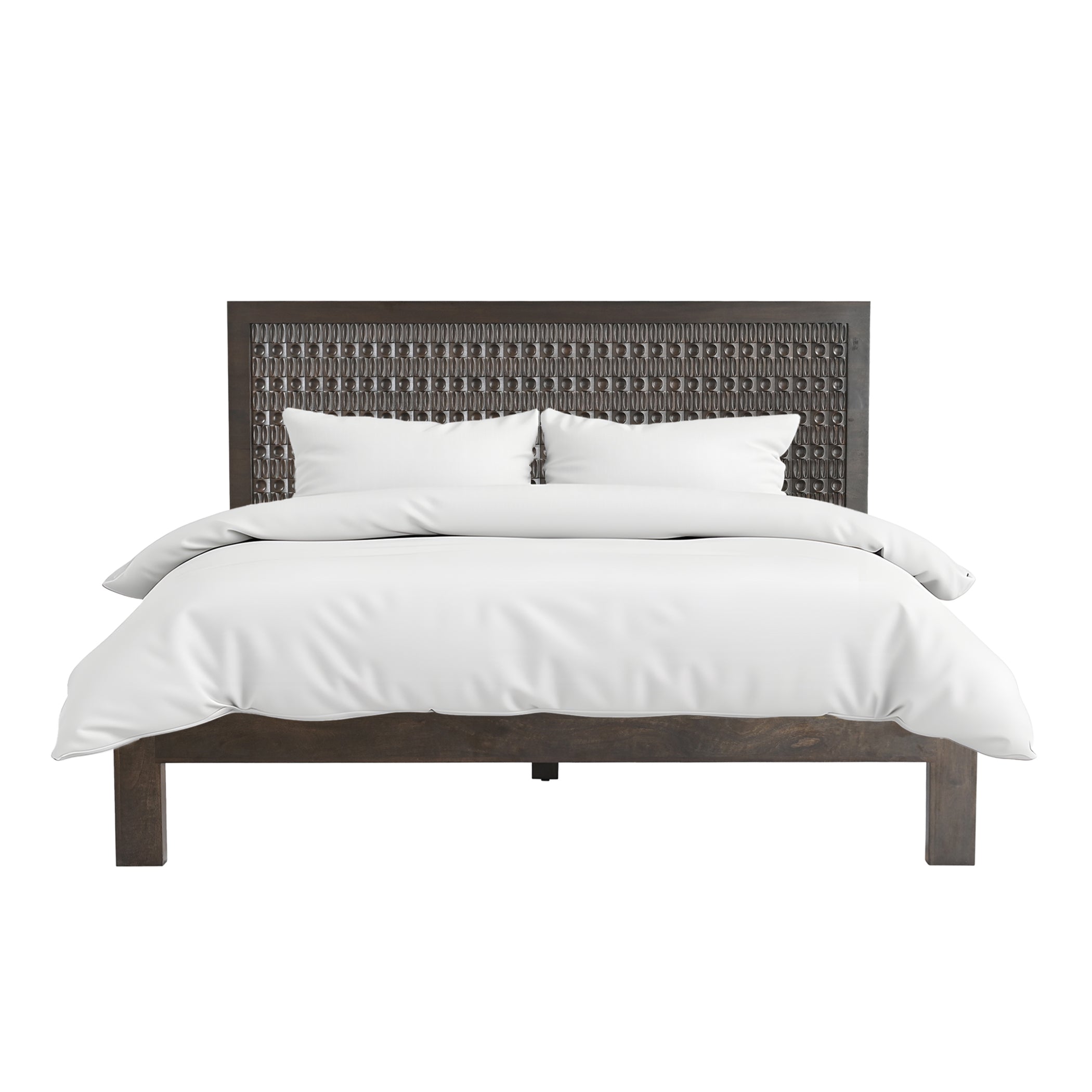 66" Dark Java Carved Wood Queen Size Bed