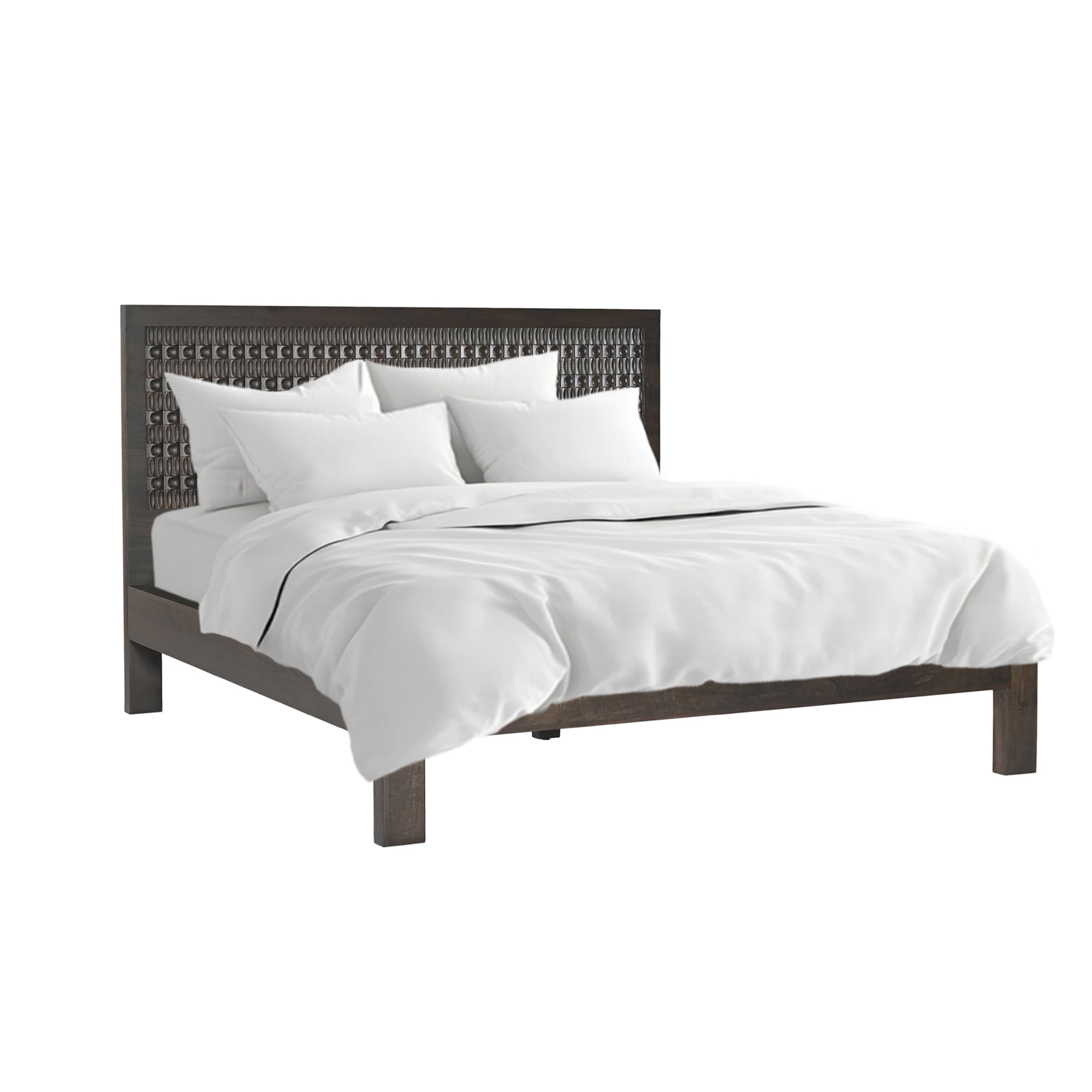66" Dark Java Carved Wood Queen Size Bed