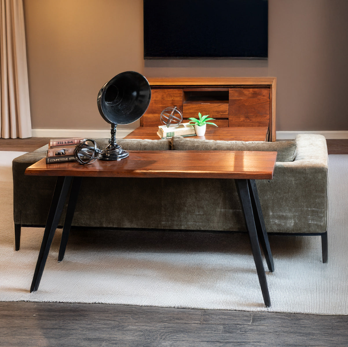 54" Walnut Acacia Wood Console Table
