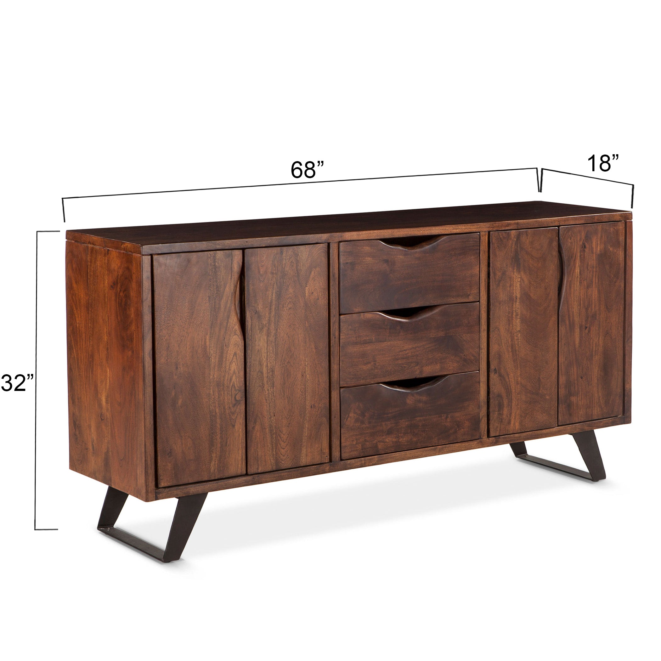 68" Walnut Acacia Wood Sideboard