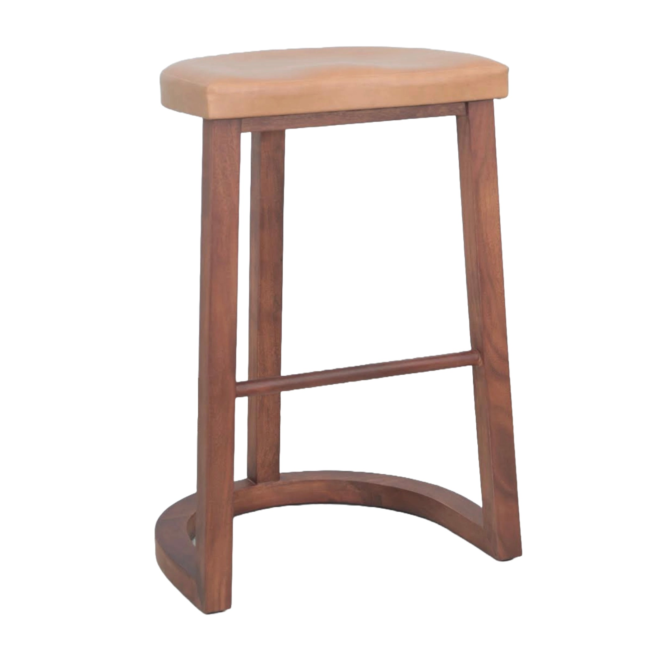 17.5" Cognac Leather and Walnut Stool