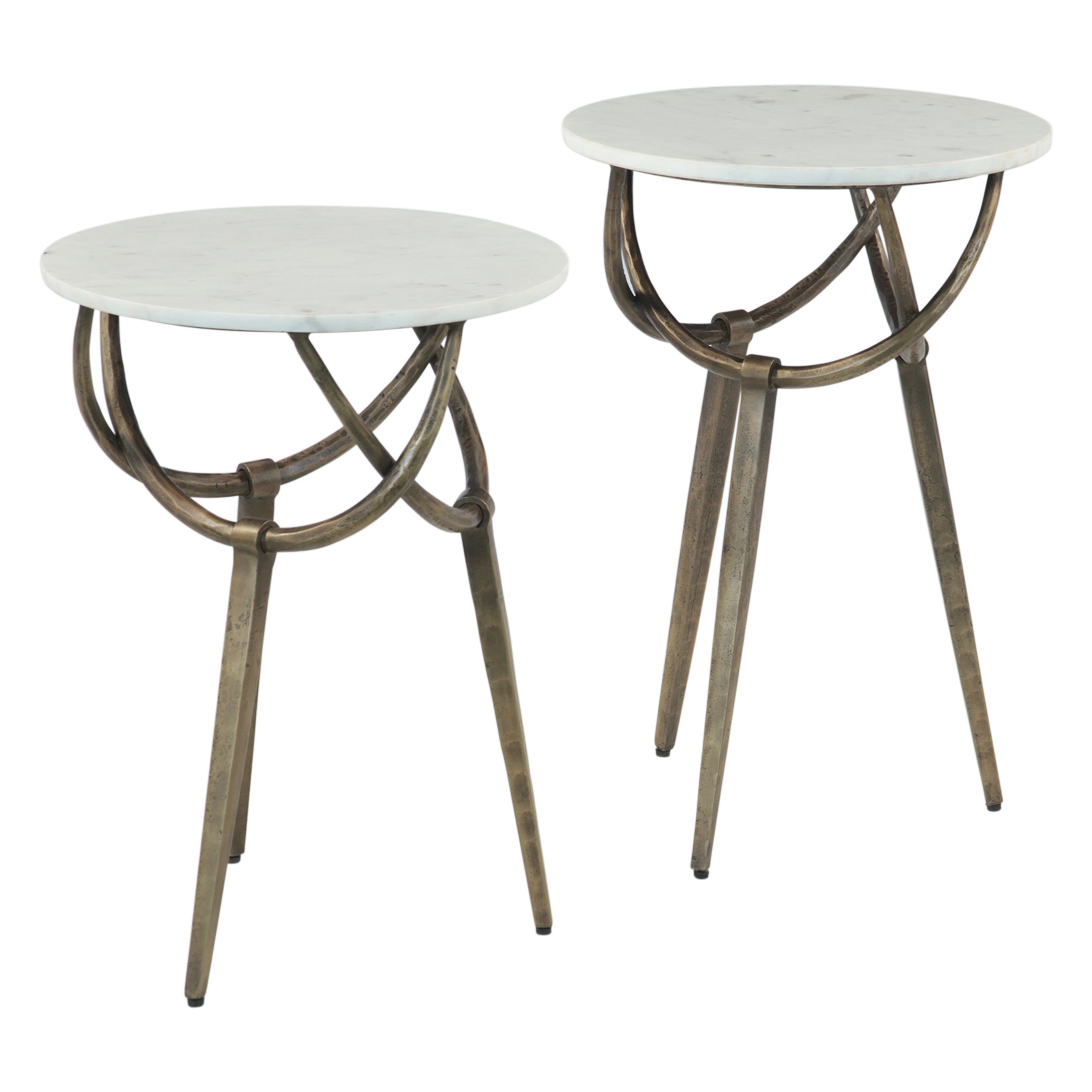 16" White Marble and Antique Brass Side Table