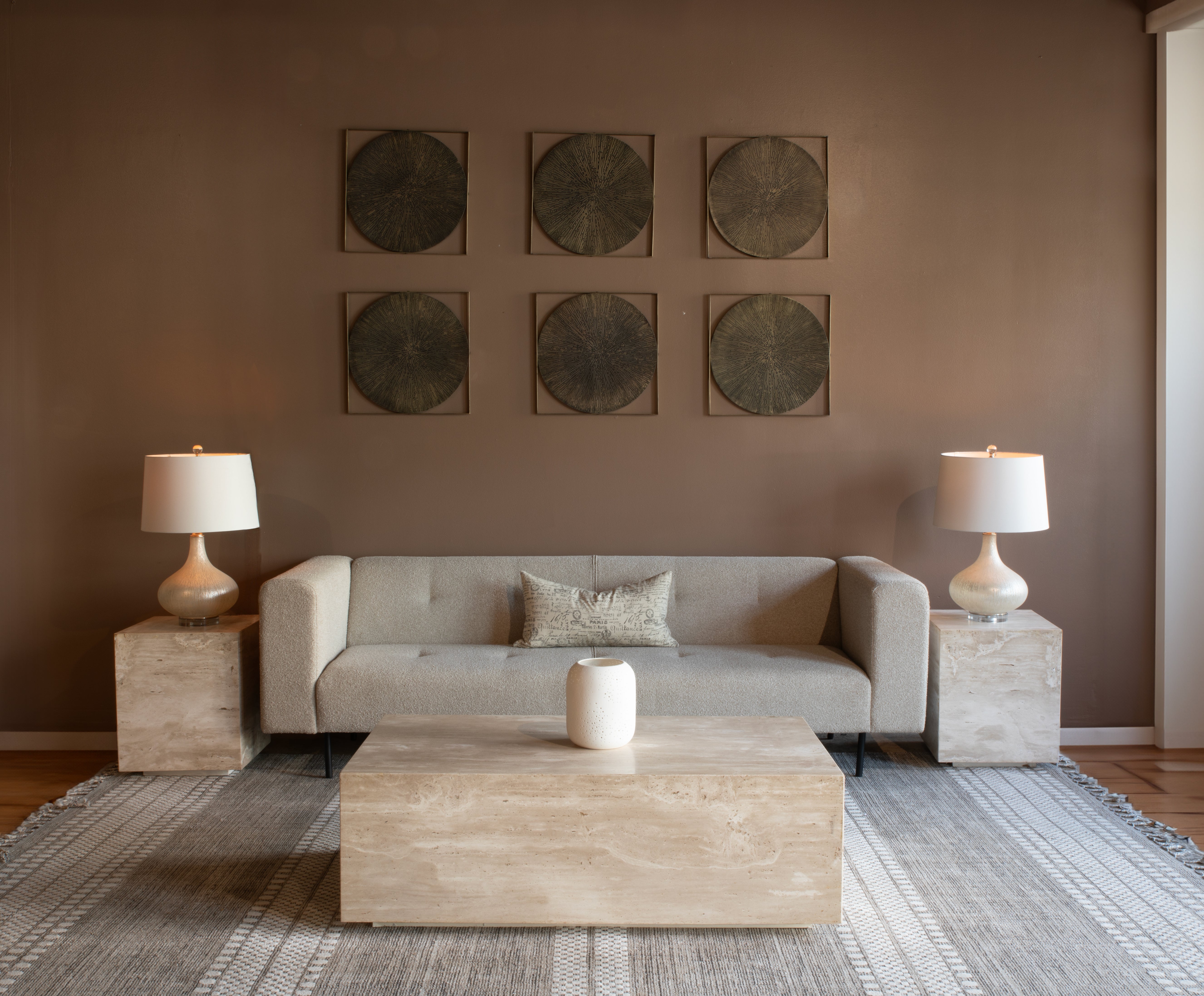 18" Travertine Stone Drum Side Table